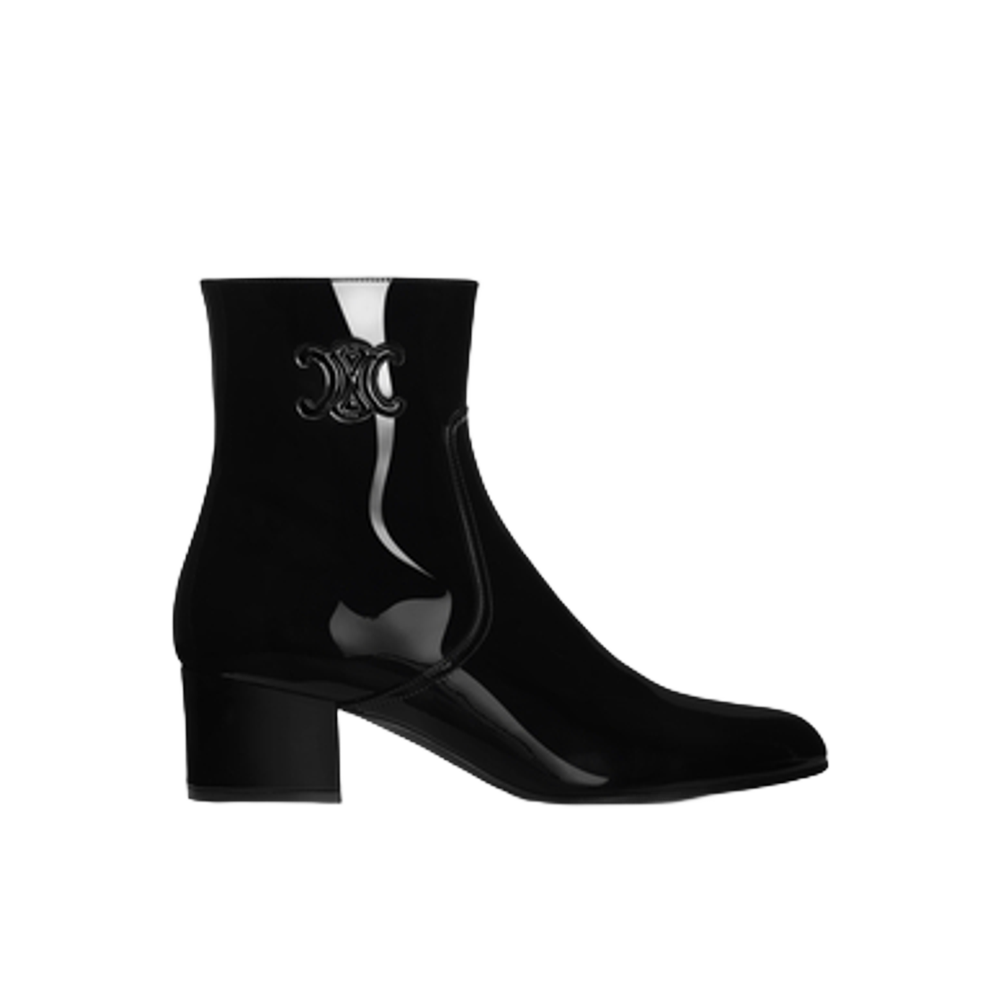 360484582C-38NO (W) Celine Les Bottes Celine Triomphe Zipped Boot in Patent Calfskin Black