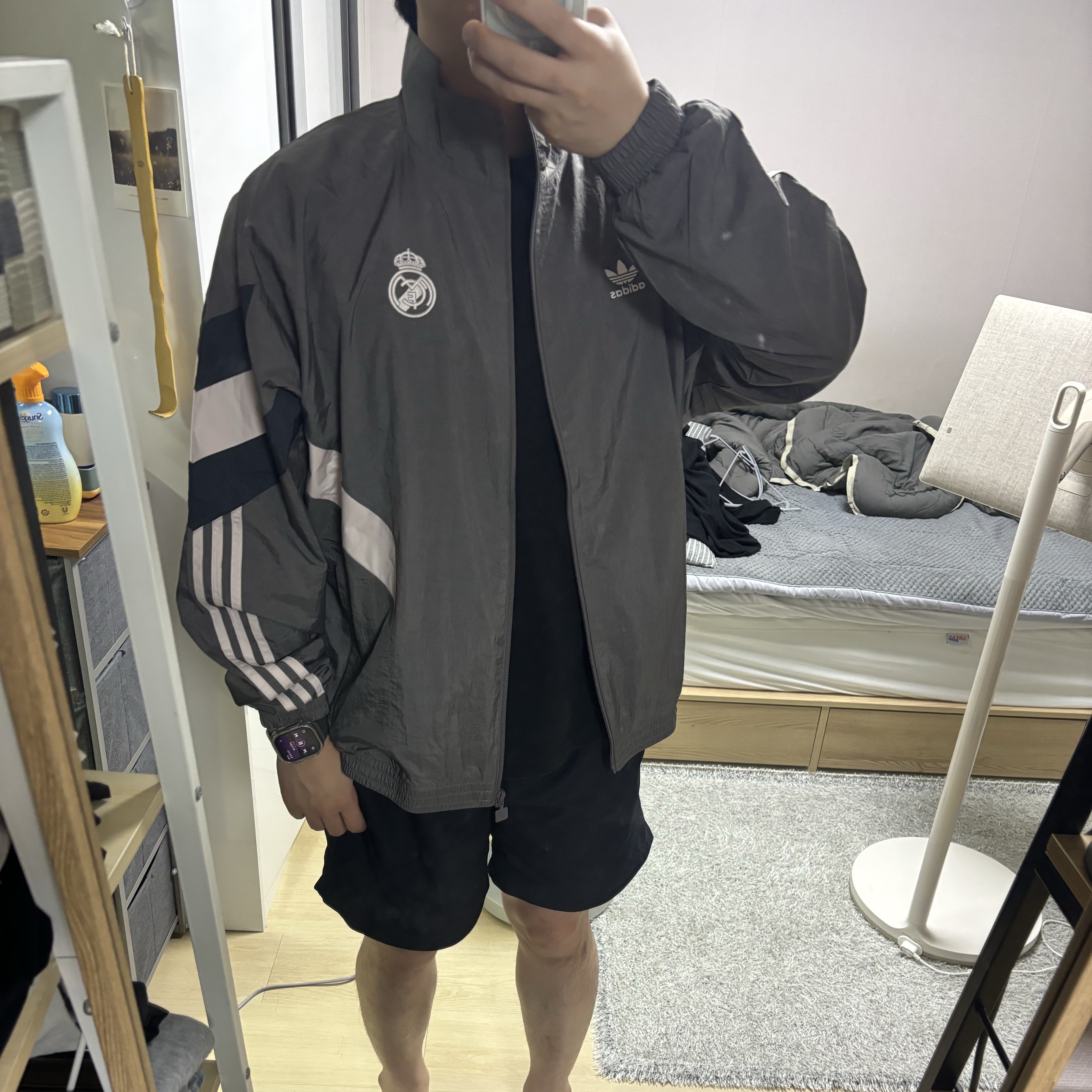 Adidas Real Madrid Originals Track Top Charcoal Grey - KR Sizing 착용 스타일