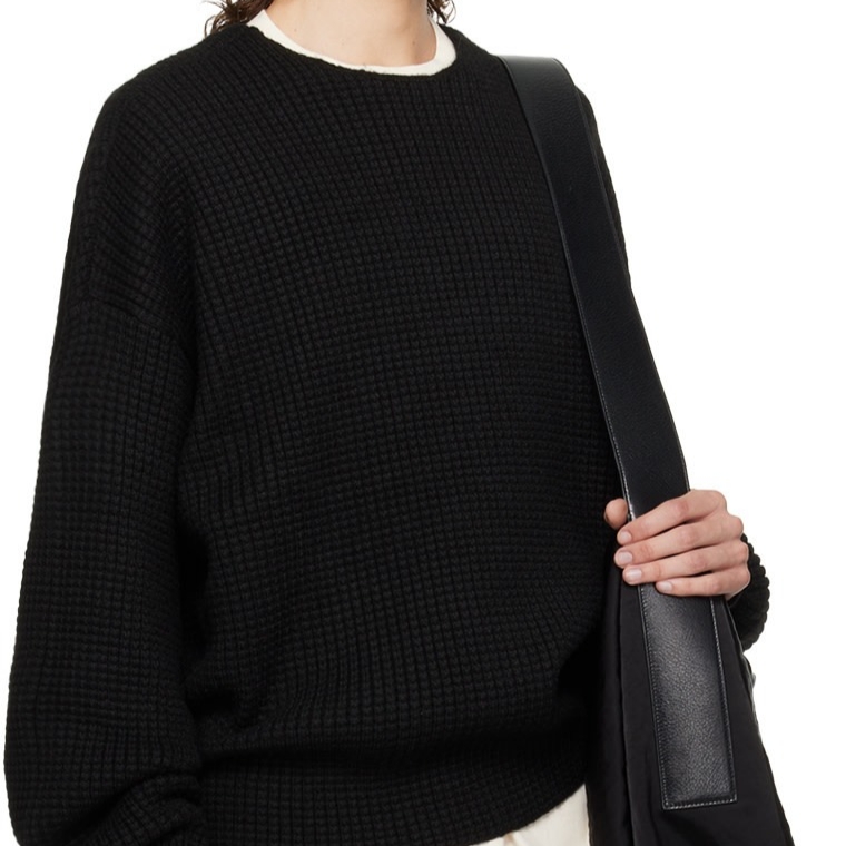 Essentials Heavy Waffle Crewneck Sweater Black - 24FW 착용 스타일 - 1