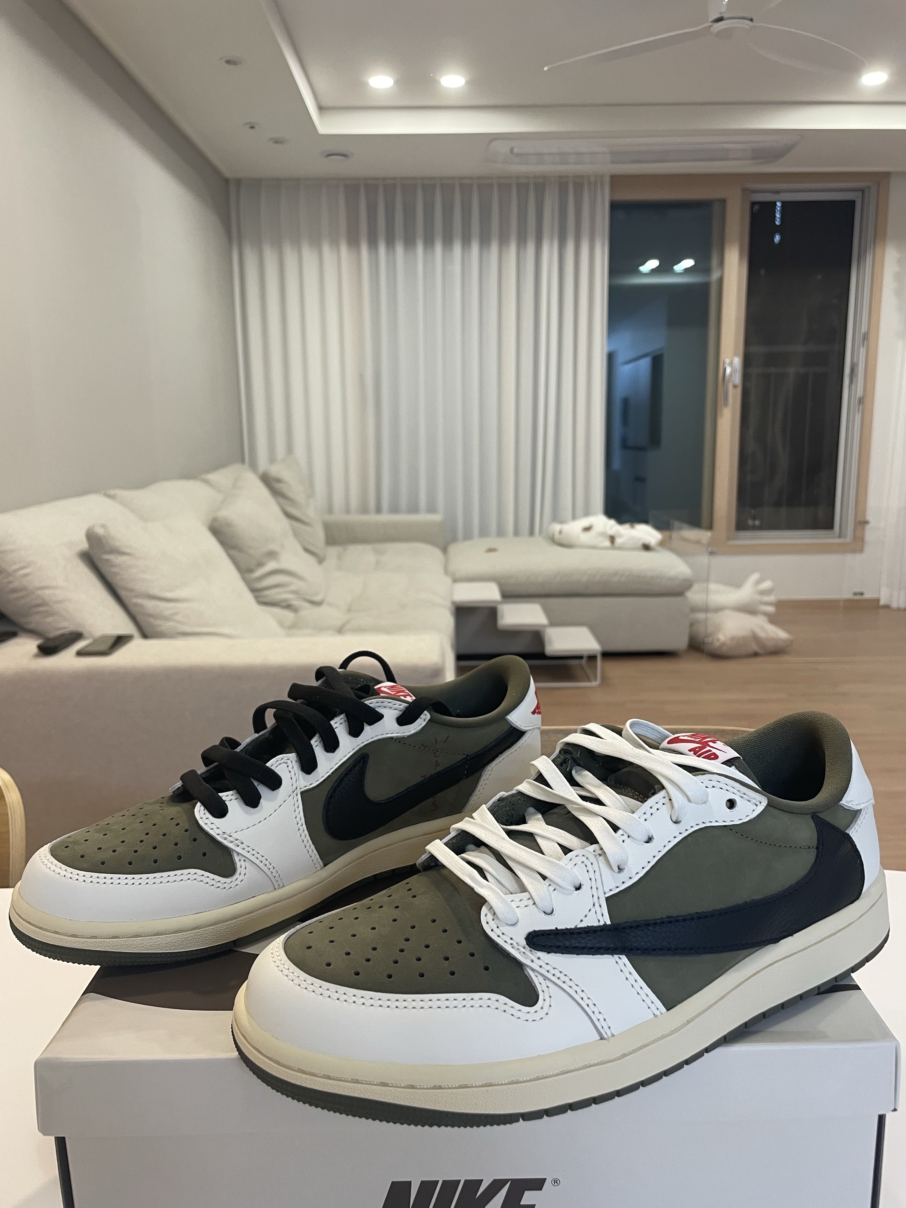Jordan 1 x Travis Scott Retro Low OG SP Reverse Olive 착용 스타일