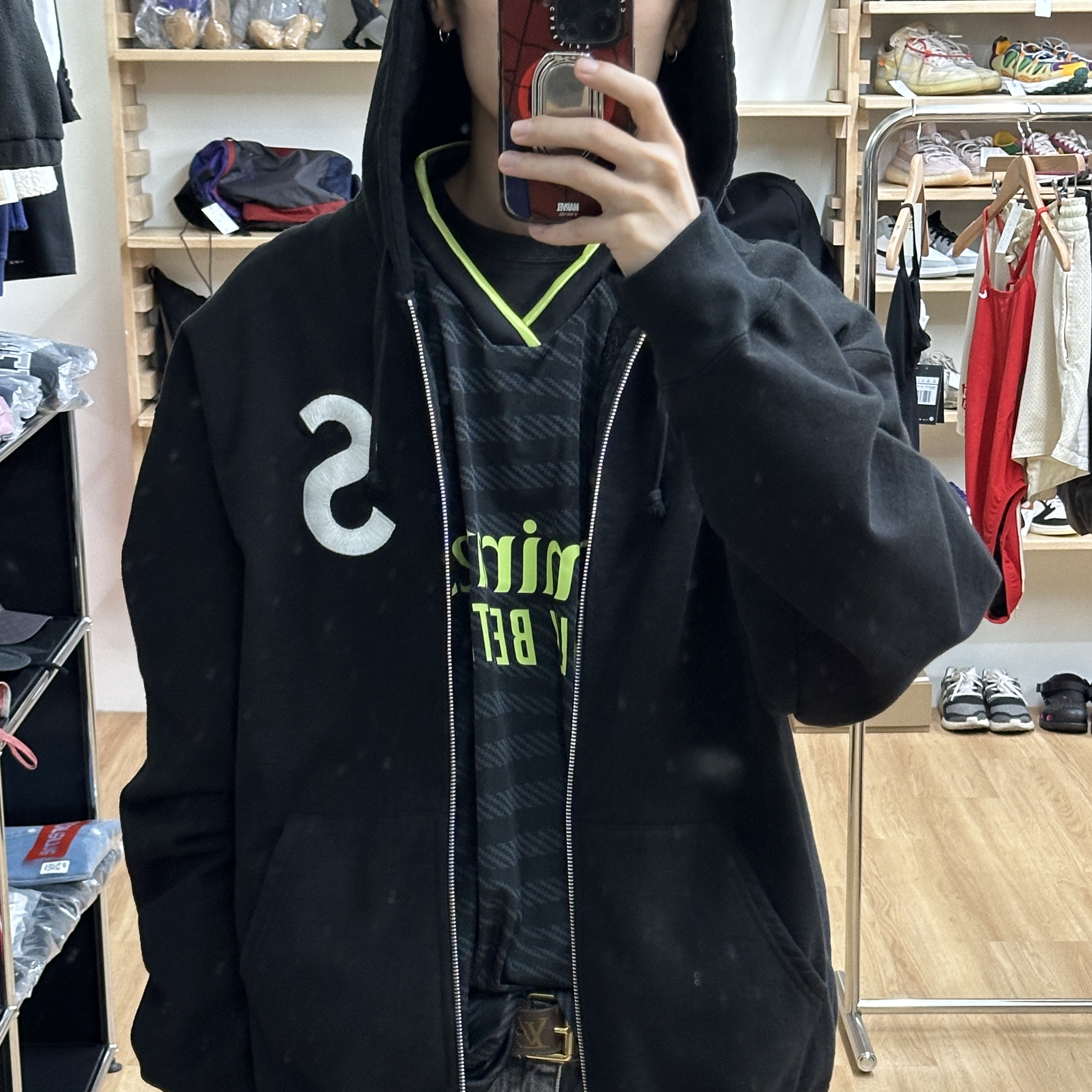 Supreme S Logo Zip Up Hooded Sweatshirt Black - 24FW 착용 스타일