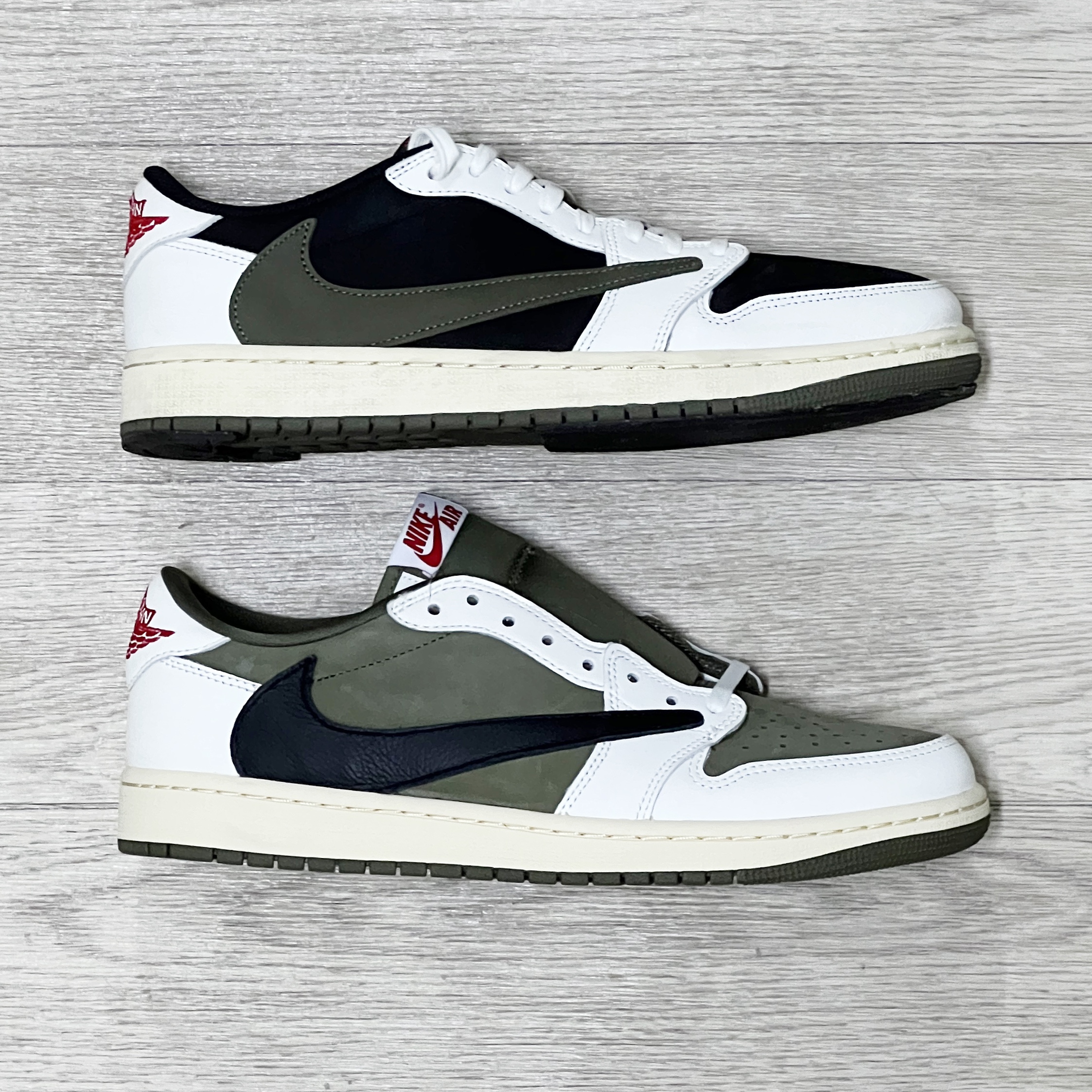 (TD) Jordan 1 x Travis Scott Retro Low OG SP Reverse Olive, Jordan 1 x Travis Scott Retro Low OG SP Reverse Olive 착용 스타일 - 4