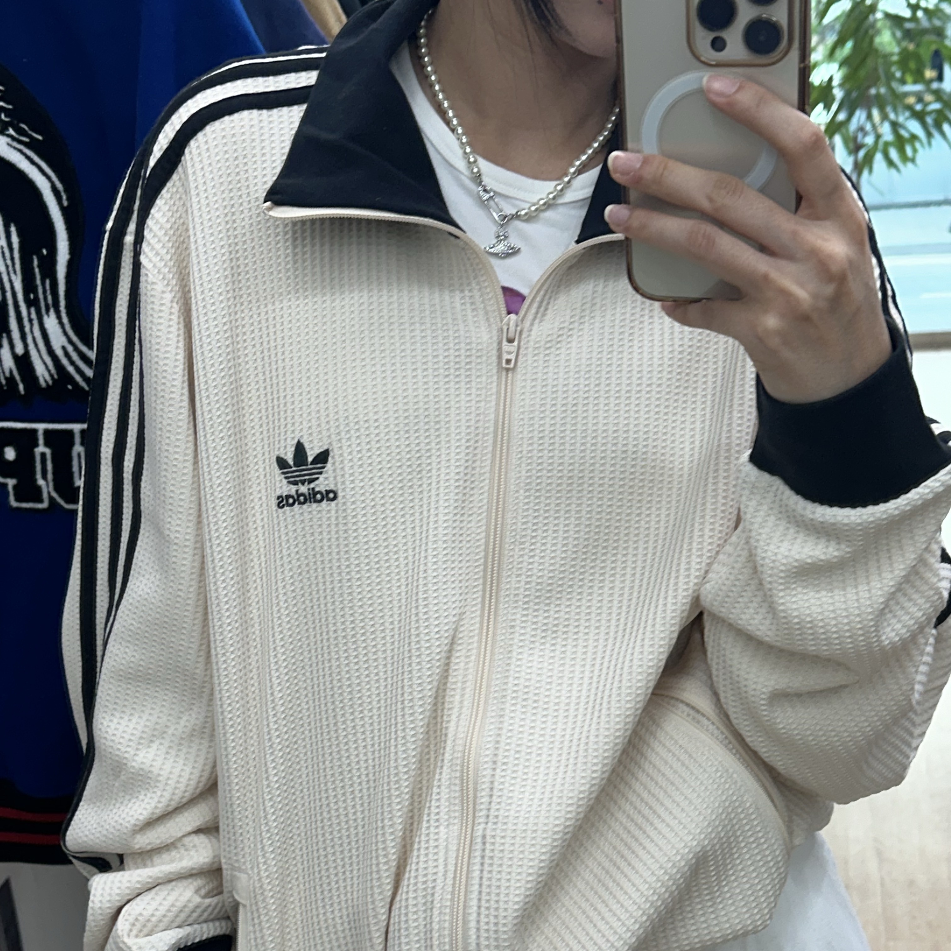 Adidas Waffle Beckenbauer Track Top Wonder White - KR Sizing 착용 스타일 - 1