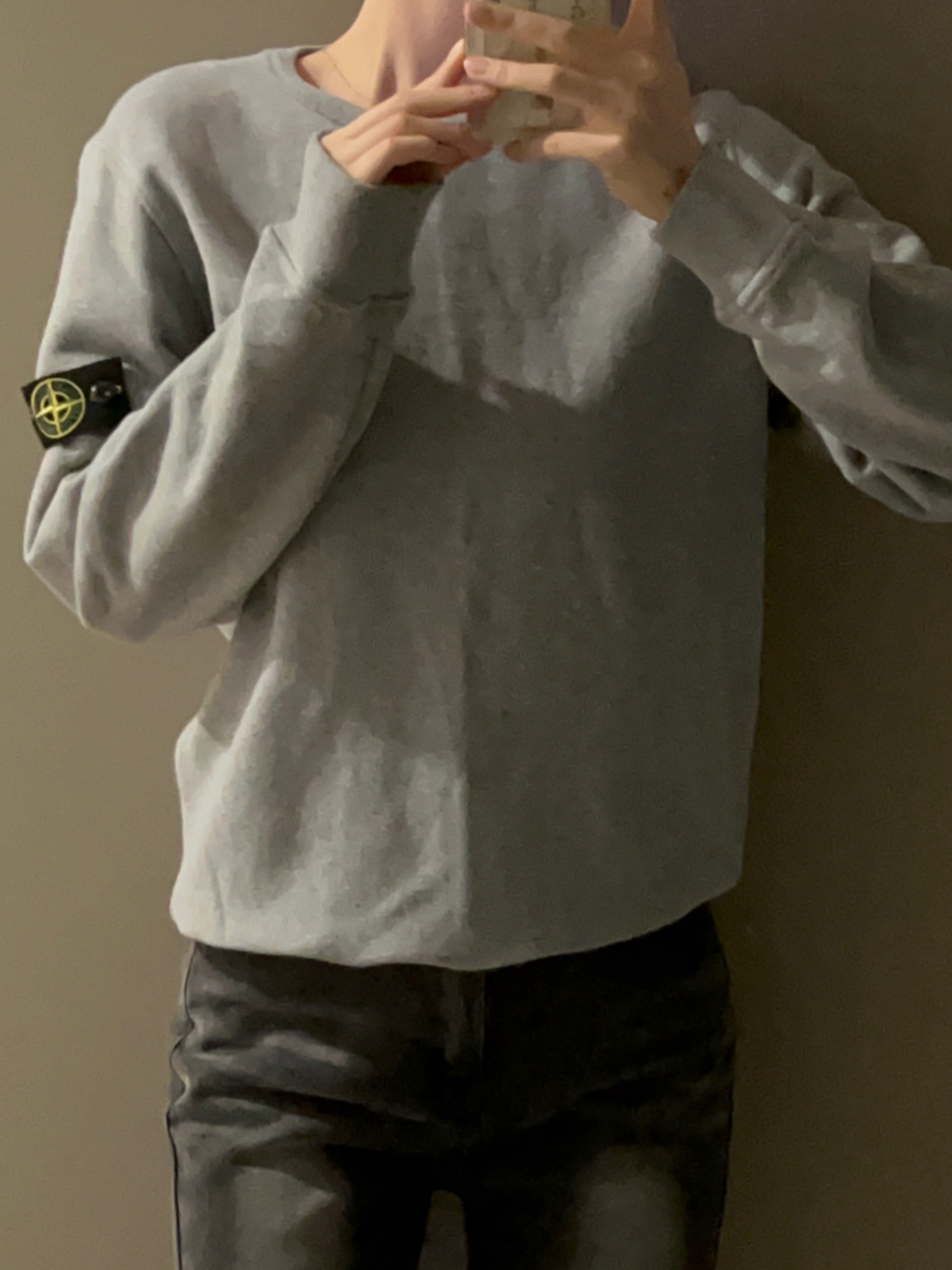 (Kids) Stone Island 61320 Garment Dyed Cotton Fleece Crewneck Sweatshirt Powder Melange - 23FW 착용 스타일