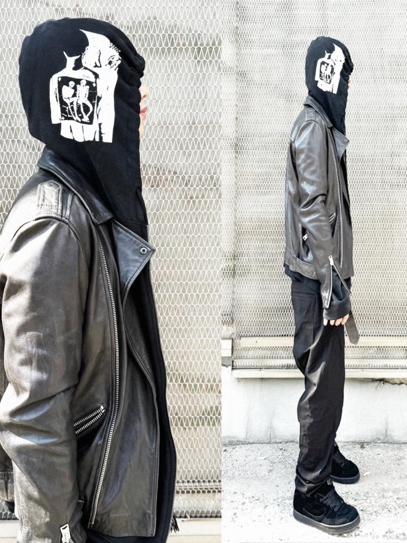 Ecrzn Duffle Duo Hood Zip-Up Black, Ecrzn Curved Baggy Pants Black 착용 스타일 - 3