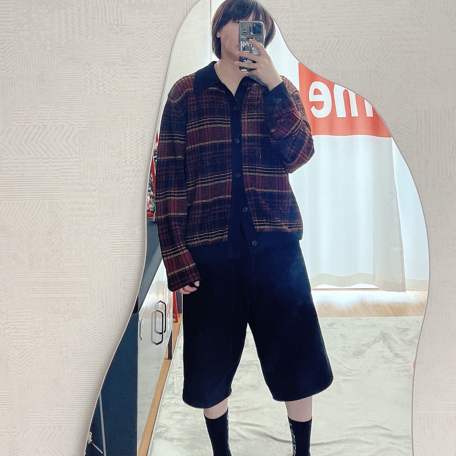 Our Legacy Evening Polo Rust Geezer Check, Supreme Baggy Denim Short Black - 24SS 착용 스타일 - 2