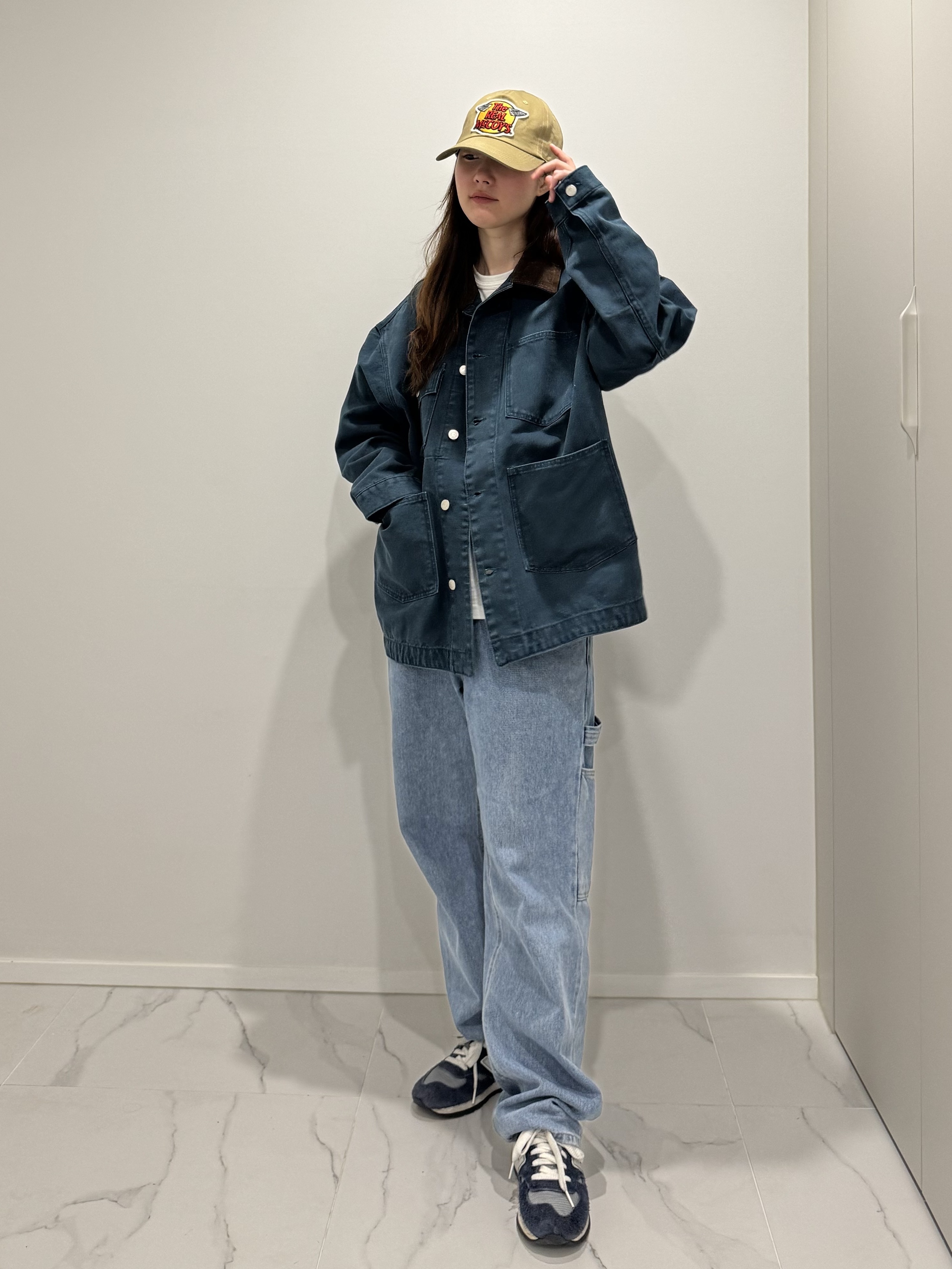 QT8 GARMENTS TL Washed Work Chore Jacket Navy, QT8 Garments TL Denim Carpenter Pant Blue 착용 스타일 - 1