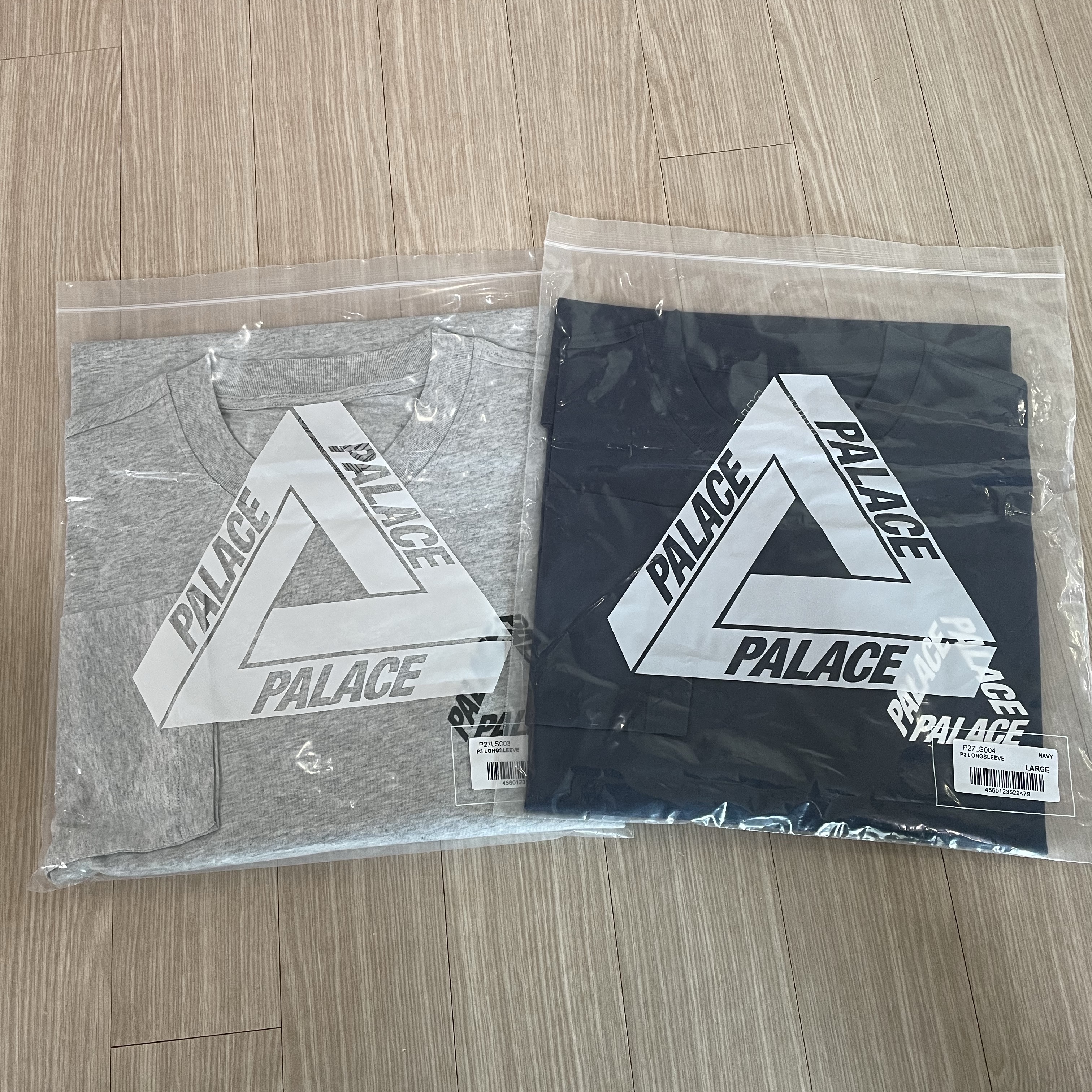 Palace P3 Long Sleeve Navy - 24FW, Palace P3 Long Sleeve Grey Marl - 24FW 착용 스타일 - 1