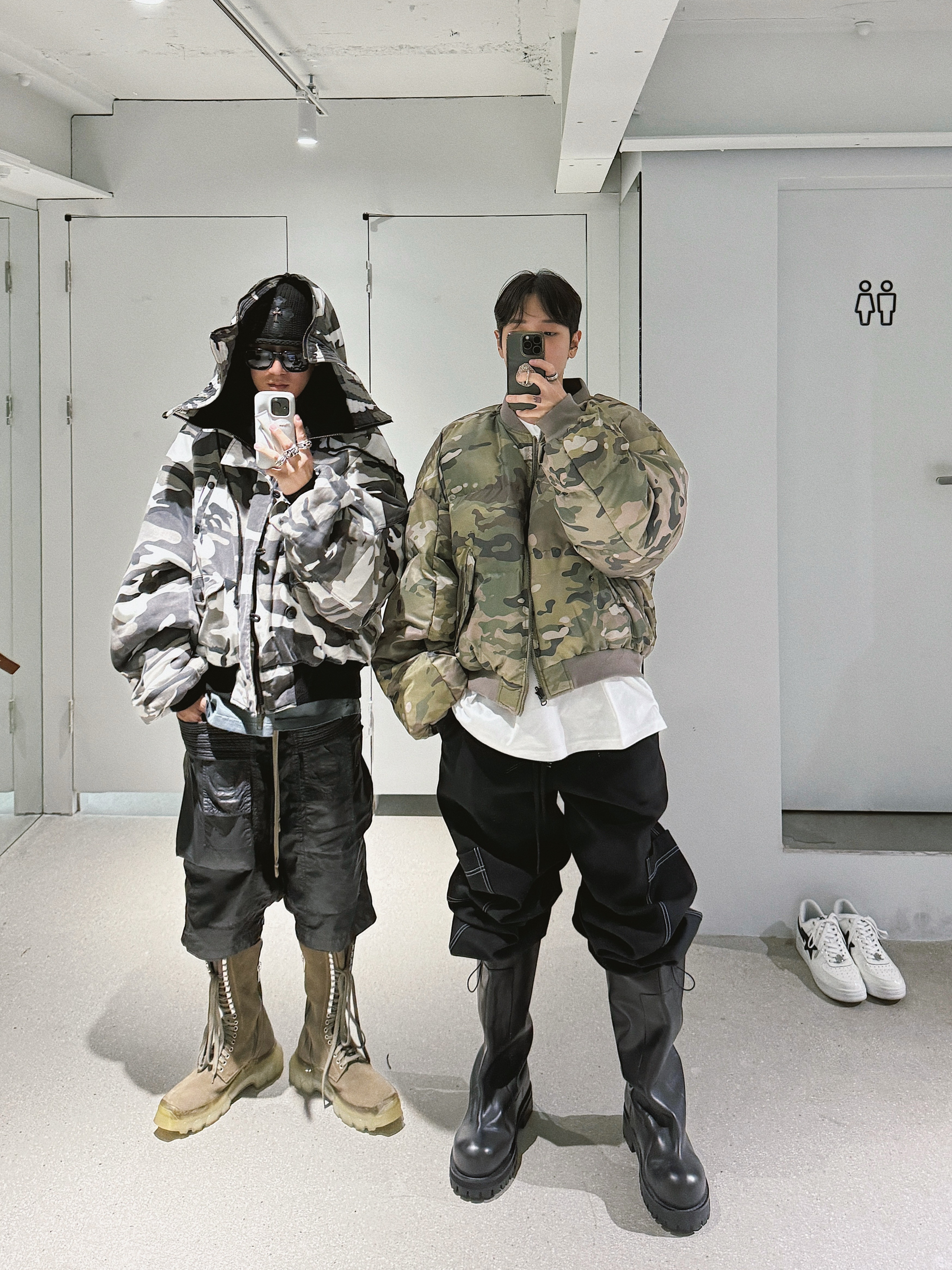 Project G/R Reconstructed Folded Zip Hoodie Dirty Melange, Project G/R 3 Layered Cargo Pants Camo 착용 스타일 - 7