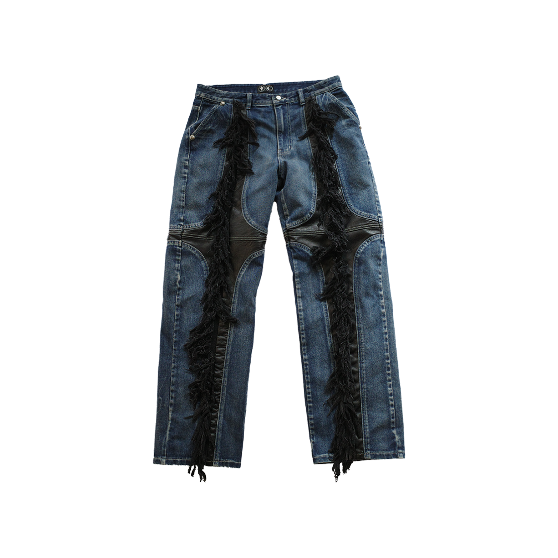 KM4DPADTC24BL Thug Club Mohican Leather Denim Pants Blue Black - 24FW