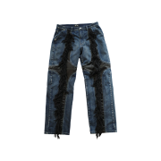 Thug Club Mohican Leather Denim Pants Blue Black - 24FW