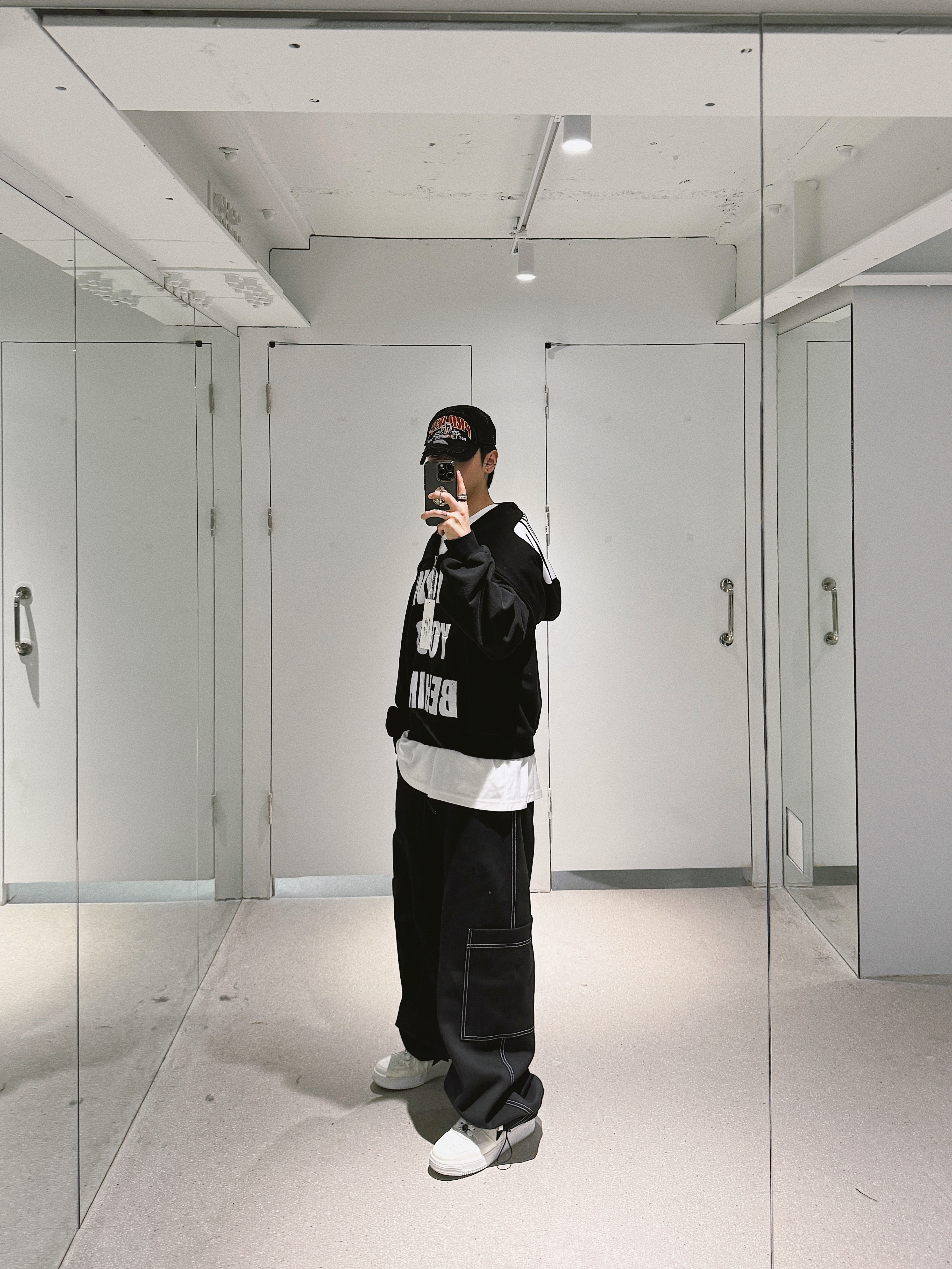 Project G/R Reconstructed Folded Zip Hoodie Dirty Melange, Project G/R 3 Layered Cargo Pants Camo 착용 스타일 - 6