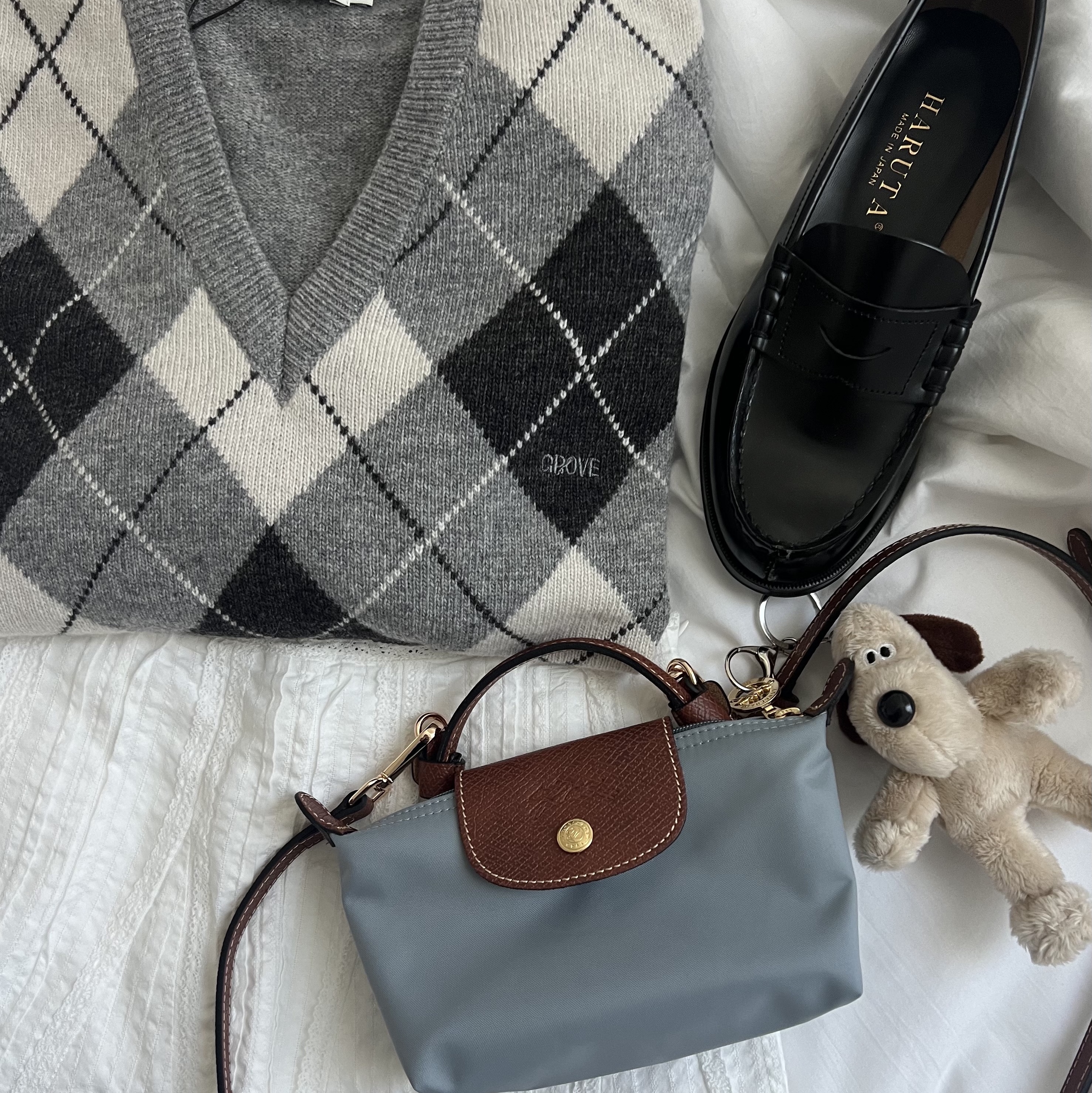 Longchamp Le Pliage Original Handle Pouch Steel 착용 스타일