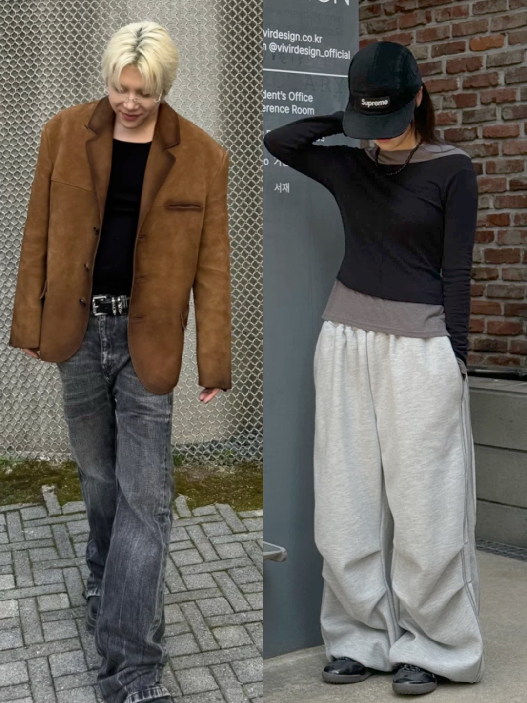 (W) Prada Suede Jacket Oak, Supreme Suede Visor Camp Cap Black - 23SS 착용 스타일 - 2