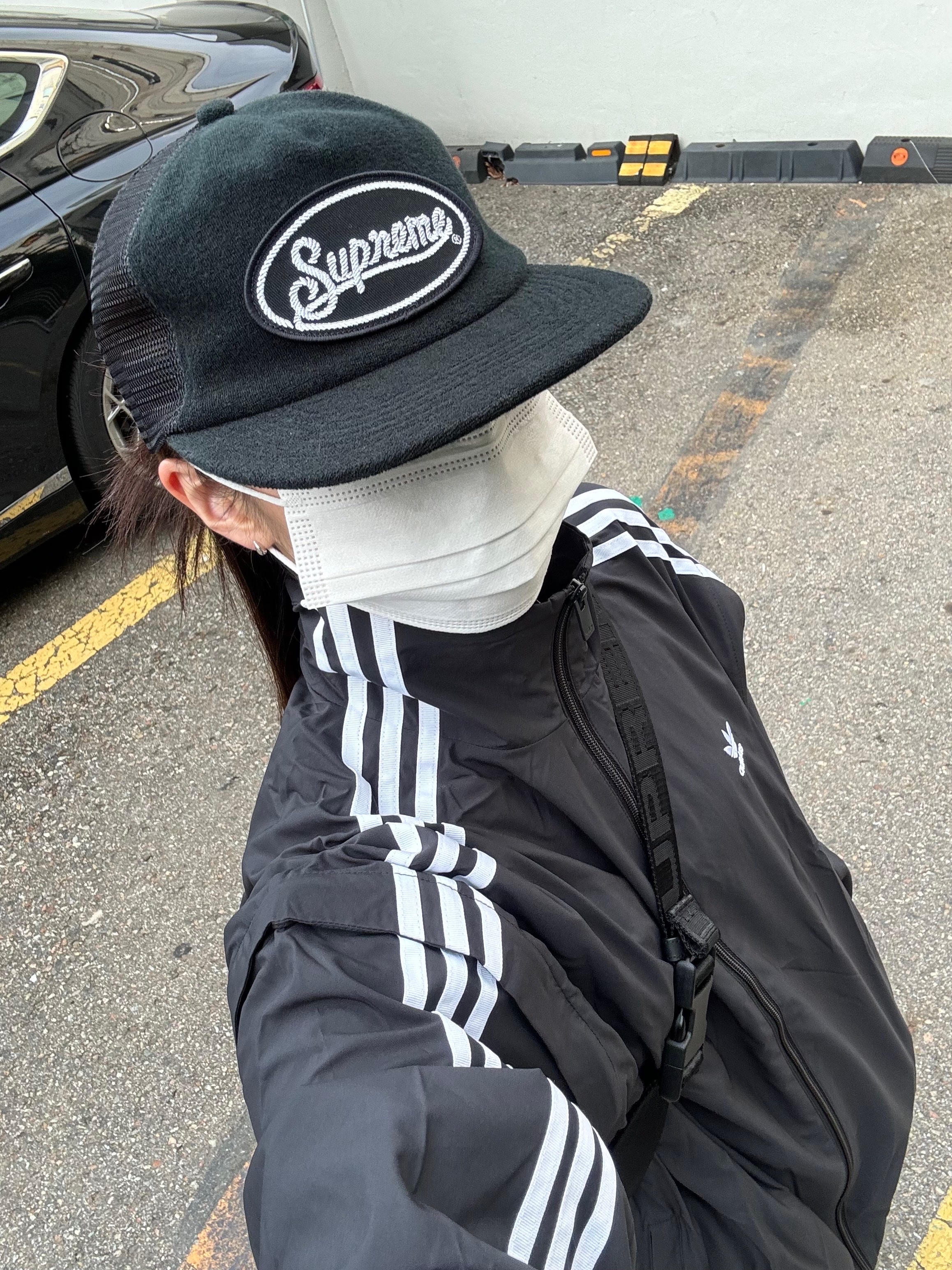 (W) Adidas Adilenium Season 2 Oversized Zip Track Top Gender Neutral Black - KR Sizing, Supreme Terry Mesh Back 5-Panel Black - 24SS 착용 스타일 - 2