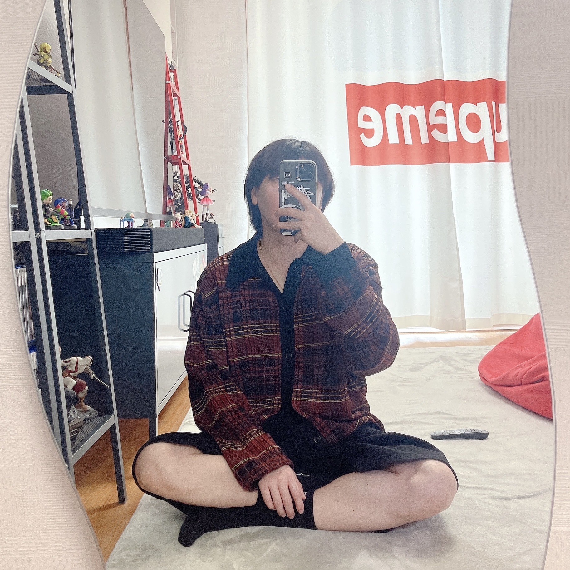 Our Legacy Evening Polo Rust Geezer Check, Supreme Baggy Denim Short Black - 24SS 착용 스타일 - 1