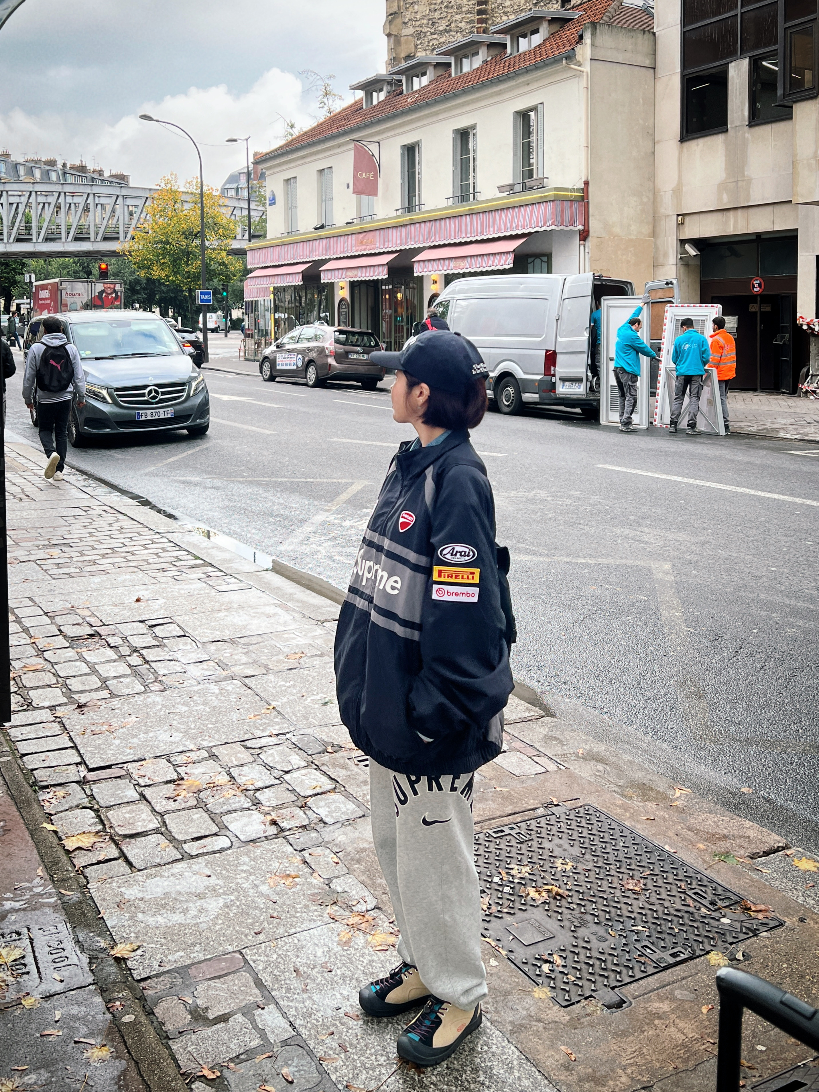 Supreme x Ducati Track Jacket Black - 24SS, Human Made Prototype 6 Panel Cap Navy 착용 스타일