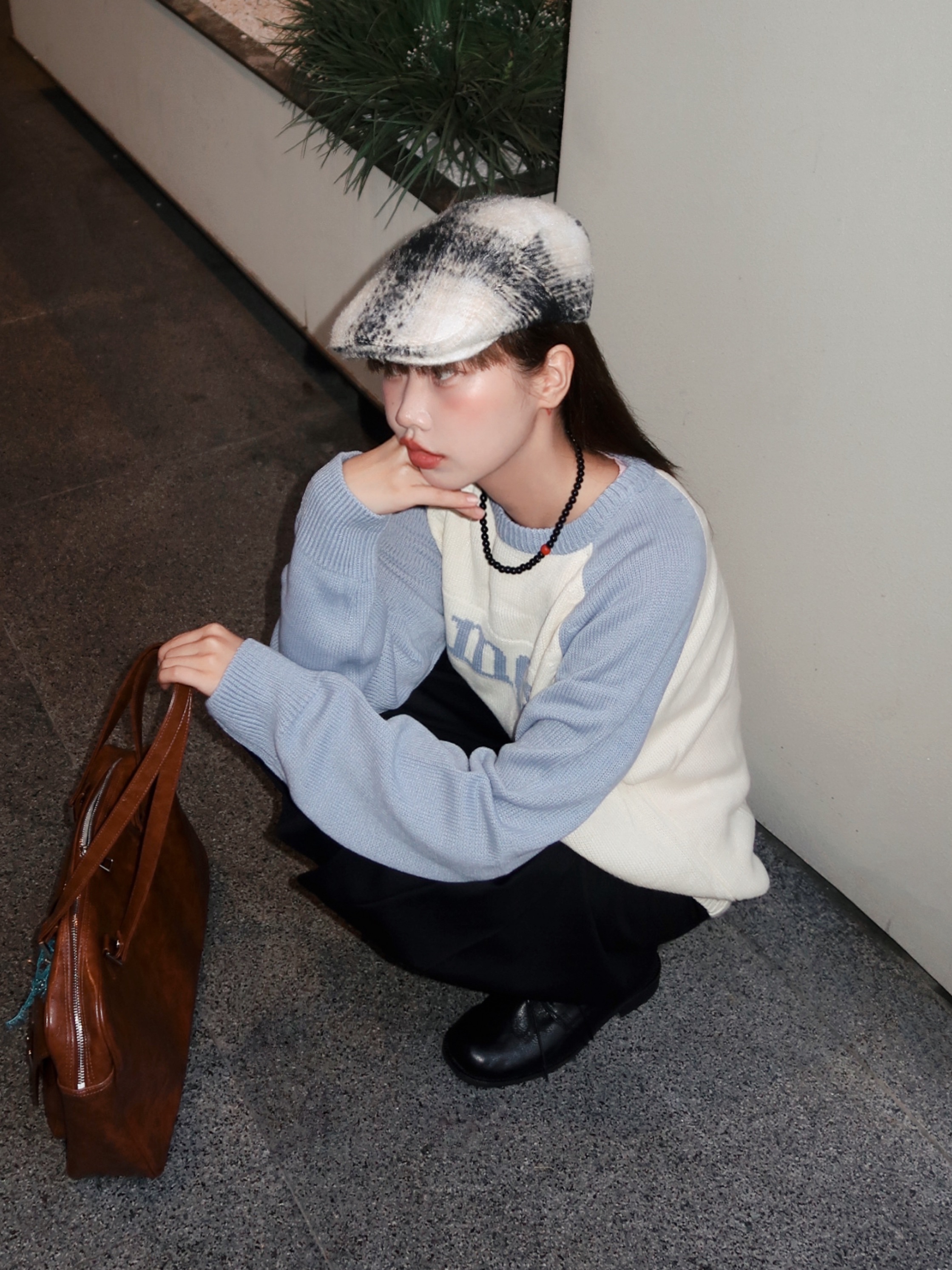 Allincomplete Tartan Check Hunting Cap Black Check 착용 스타일 - 1
