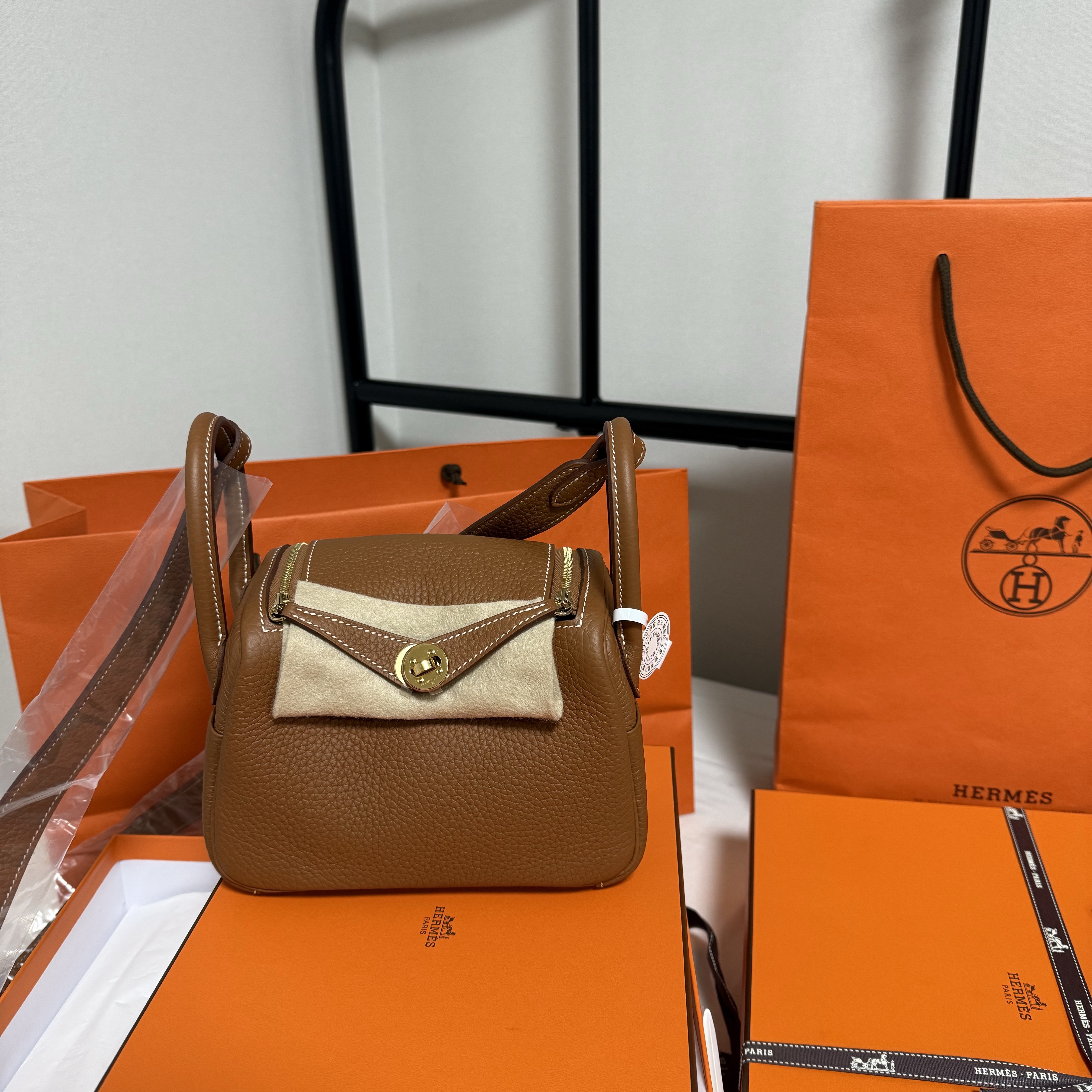 Hermes Lindy Mini Bag Clemence & Gold 착용 스타일 - 2