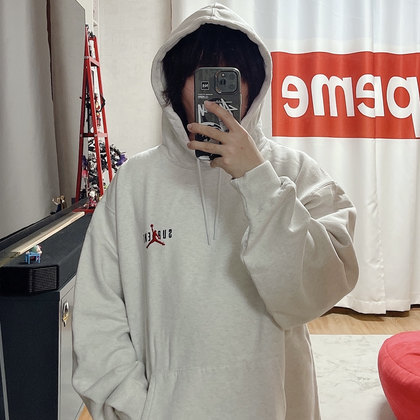 Supreme x Jordan Hooded Sweatshirt Ash Grey - 24FW 착용 스타일 - 1