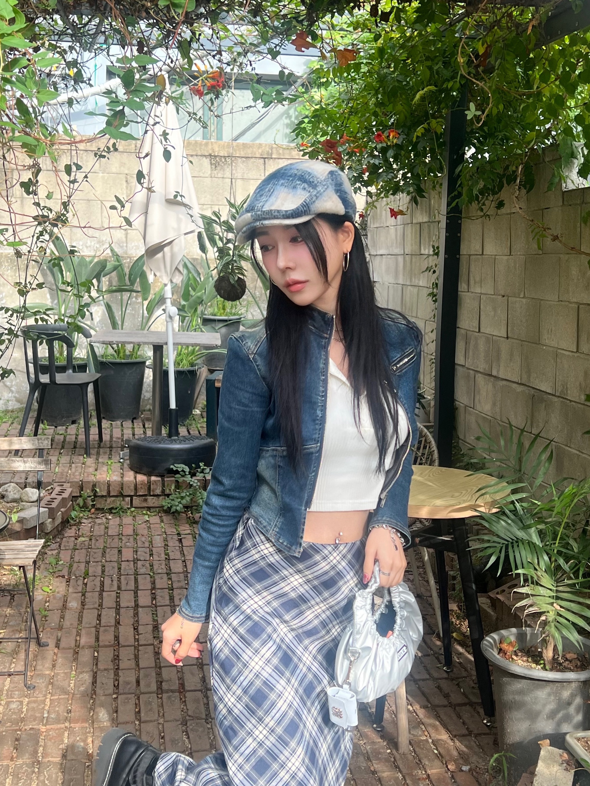 Allincomplete Tartan Check Hunting Cap Blue Check 착용 스타일 - 4
