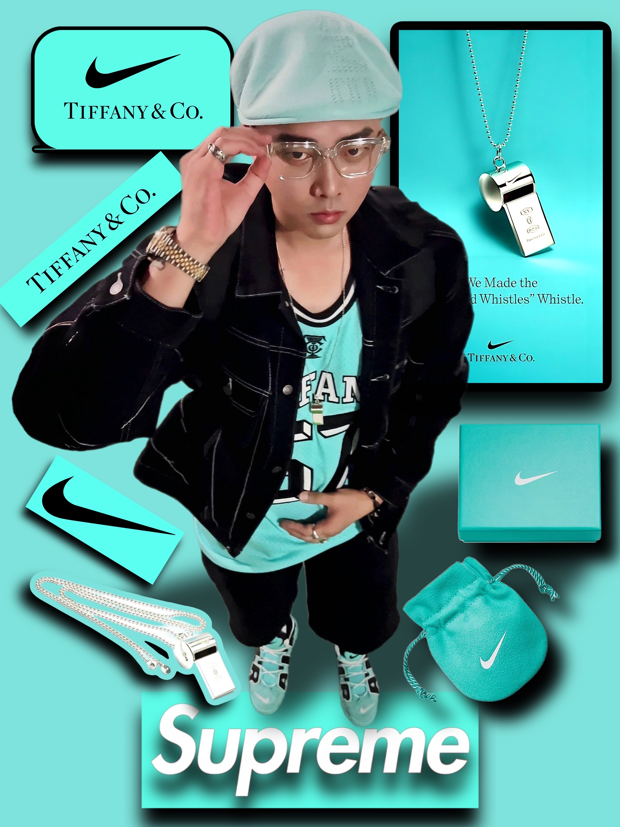 Supreme x Kangol Ventair Logo 504 Light Blue - 22SS, Chrome Hearts Cuntvoluted Crystal 18K Gold Plated 착용 스타일 - 1