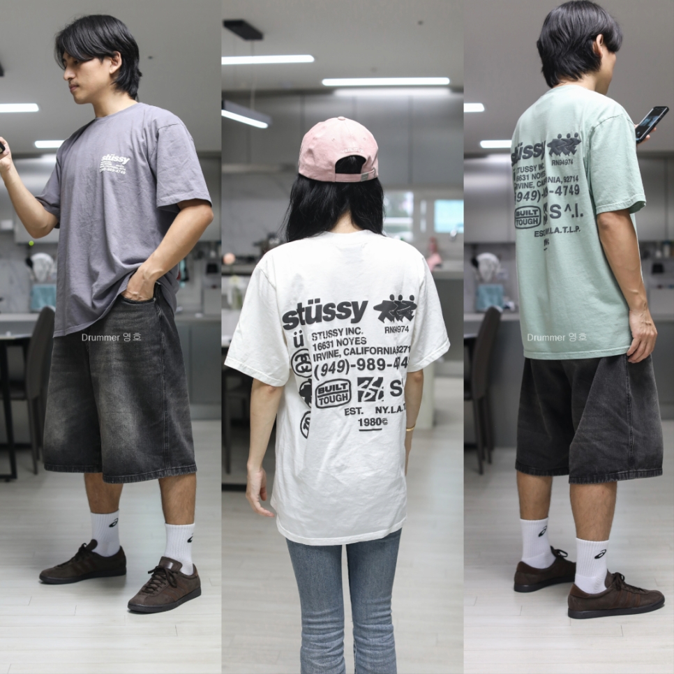 Stussy DNA Pigment Dyed T-Shirt Natural, Stussy DNA Pigment Dyed T-Shirt Shark 착용 스타일
