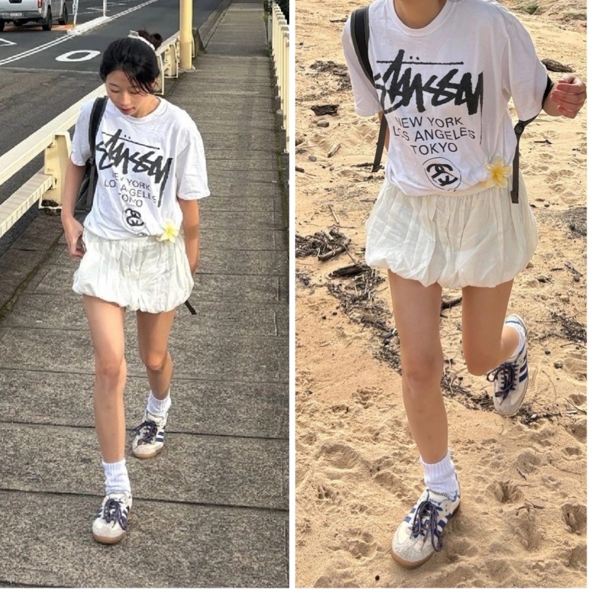 Stussy World Tour T-Shirt White 2024,2025 착용 스타일