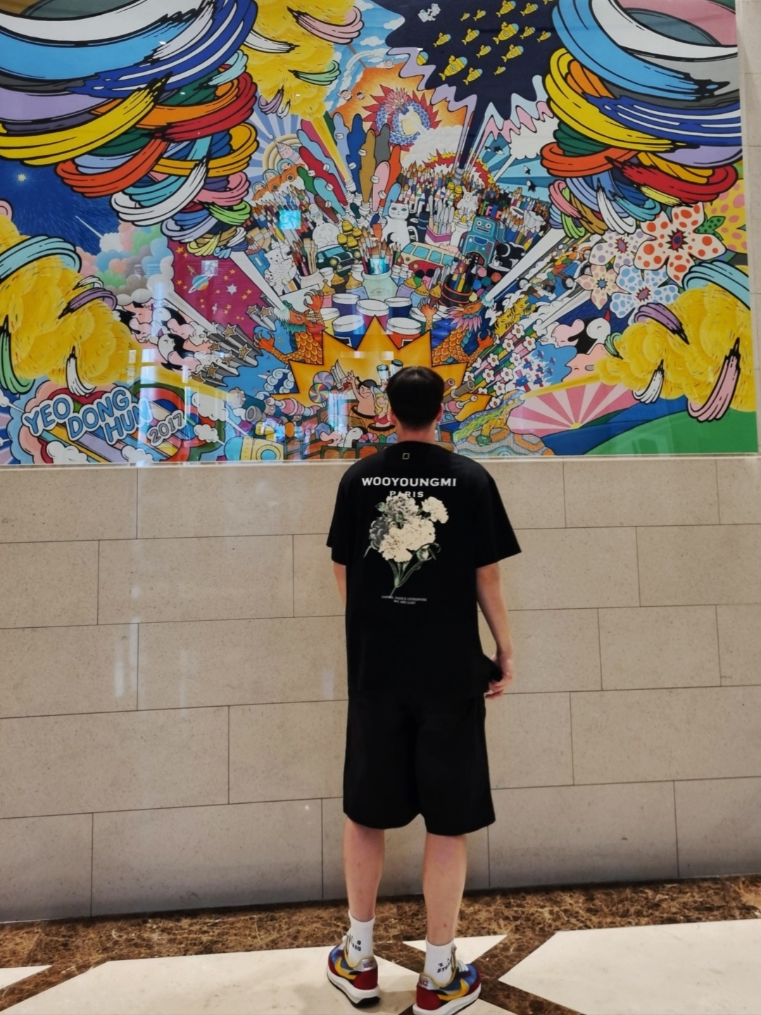 Wooyoungmi Flower Print Back Logo T-Shirt Black - 21SS, Nike x Sacai LDWaffle Blue Multi 착용 스타일