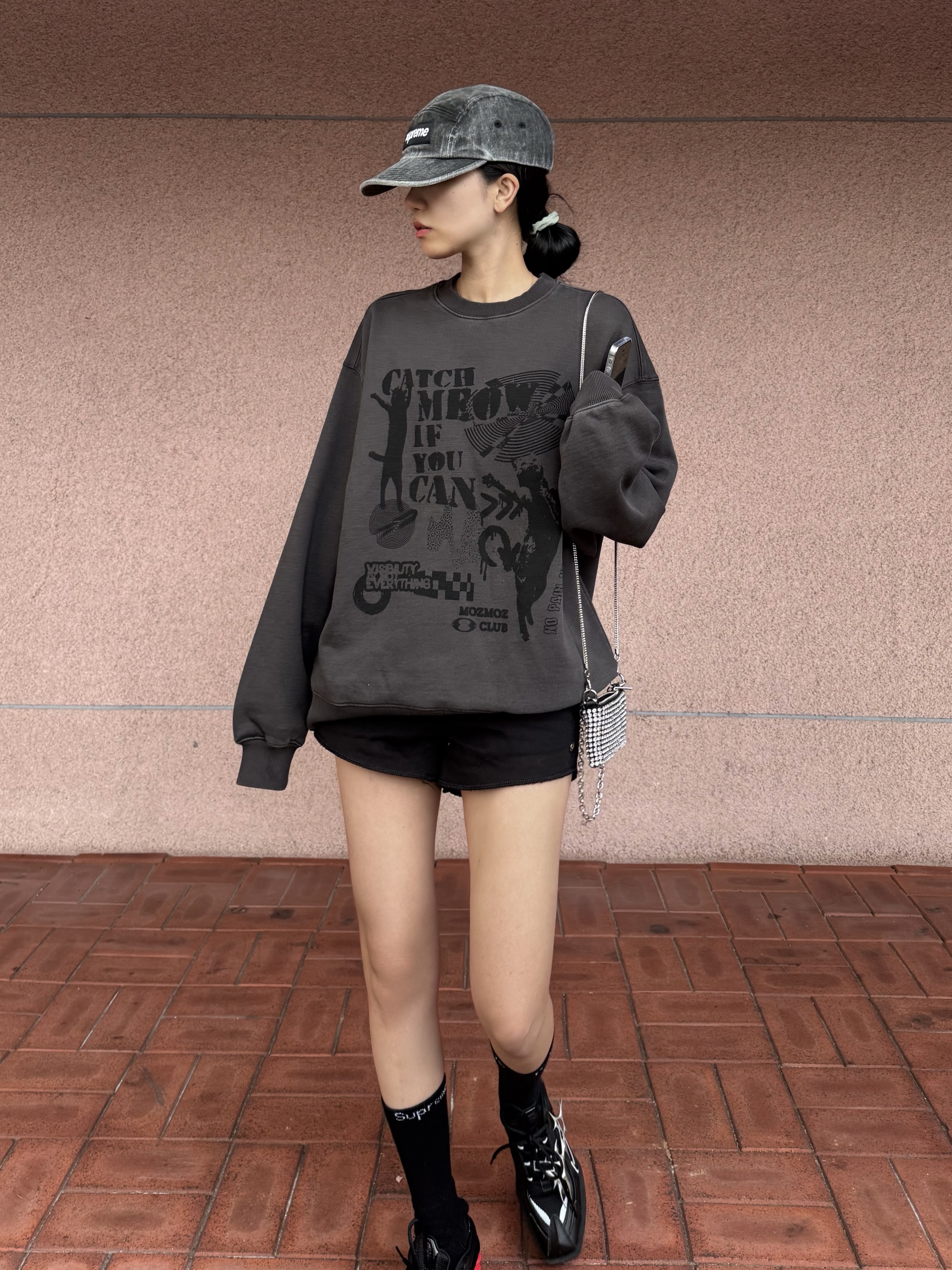 Nike x Martine Rose Shox MR4 Black, Supreme Coated Denim Camp Cap Black - 24SS 착용 스타일