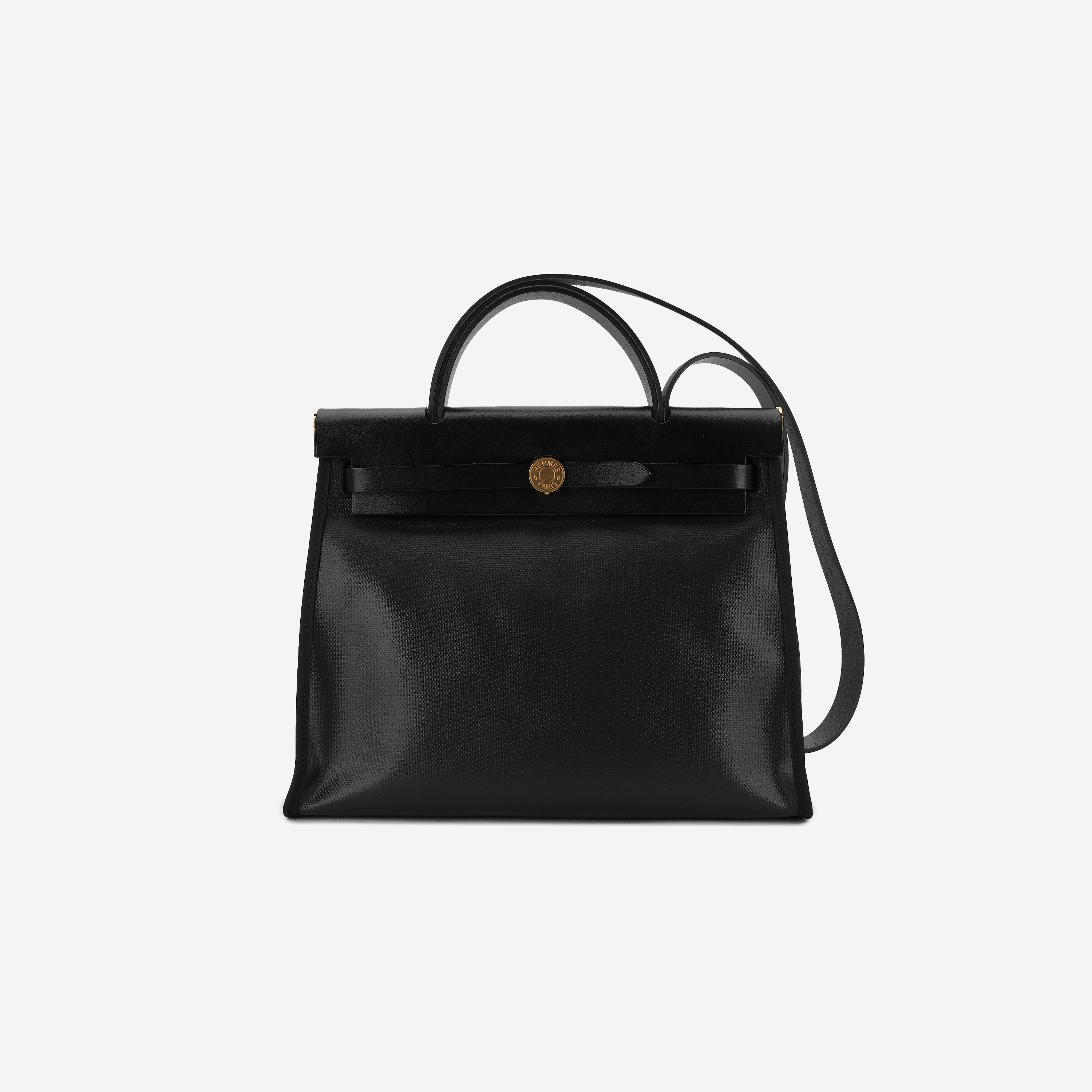 Hermes Herbag Zip 31 Bag Sellier H Berlin Canvas Hunter Cowhide & Gold Noir Ecru