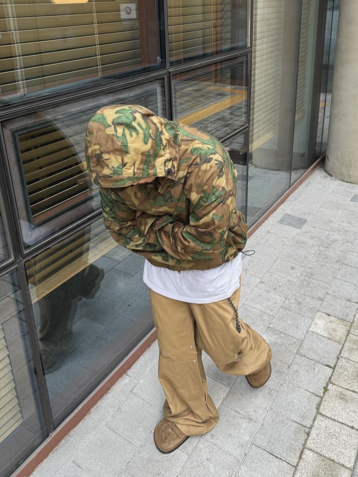 Nonnod Zip Jacket Camo, Kinchi x Yiyae Bone Mule Camel 착용 스타일