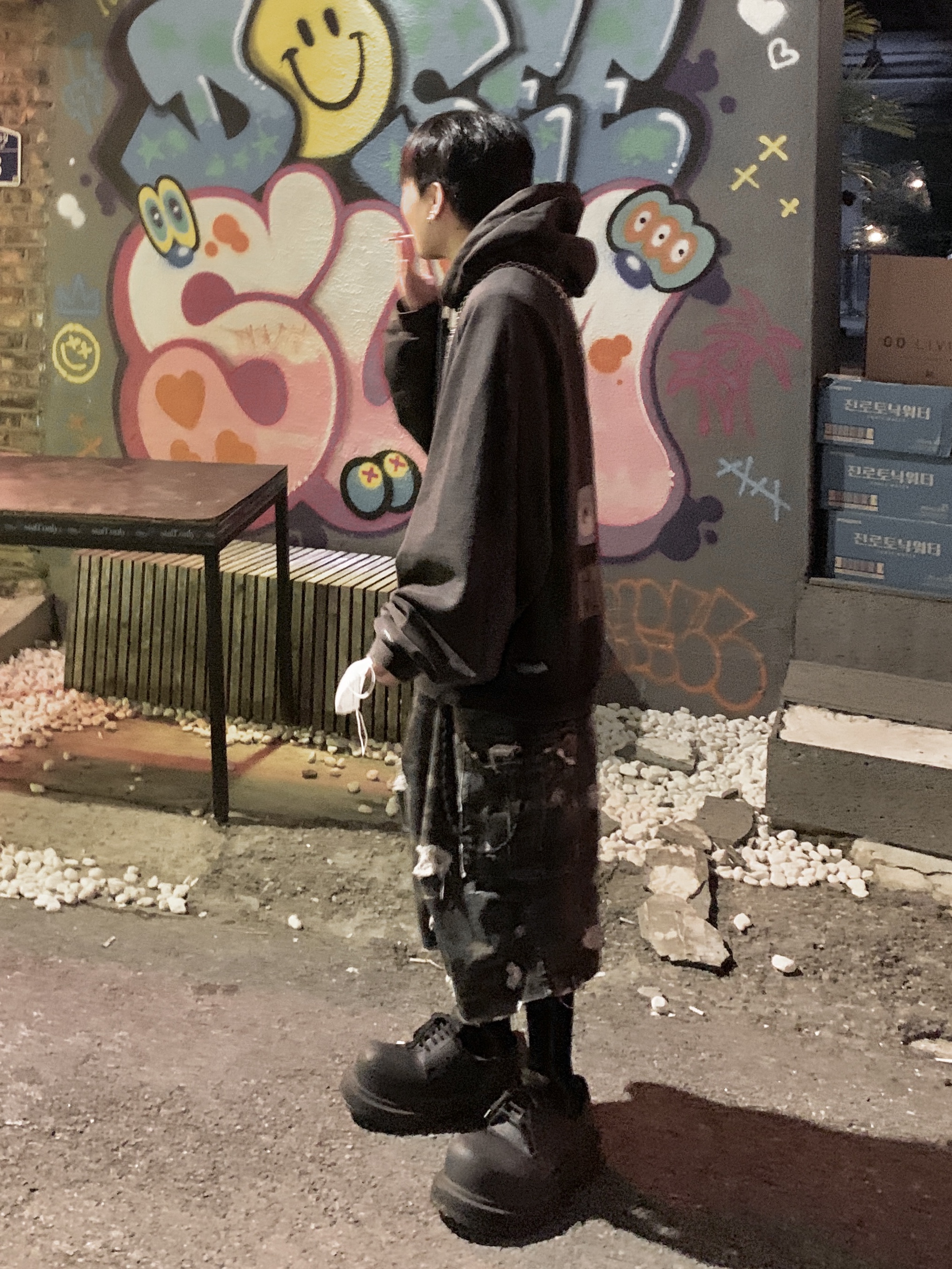Balenciaga Steroid Derby Black, Project G/R Mind Slaughter Vintage Washeed Hoodie Black 착용 스타일 - 2