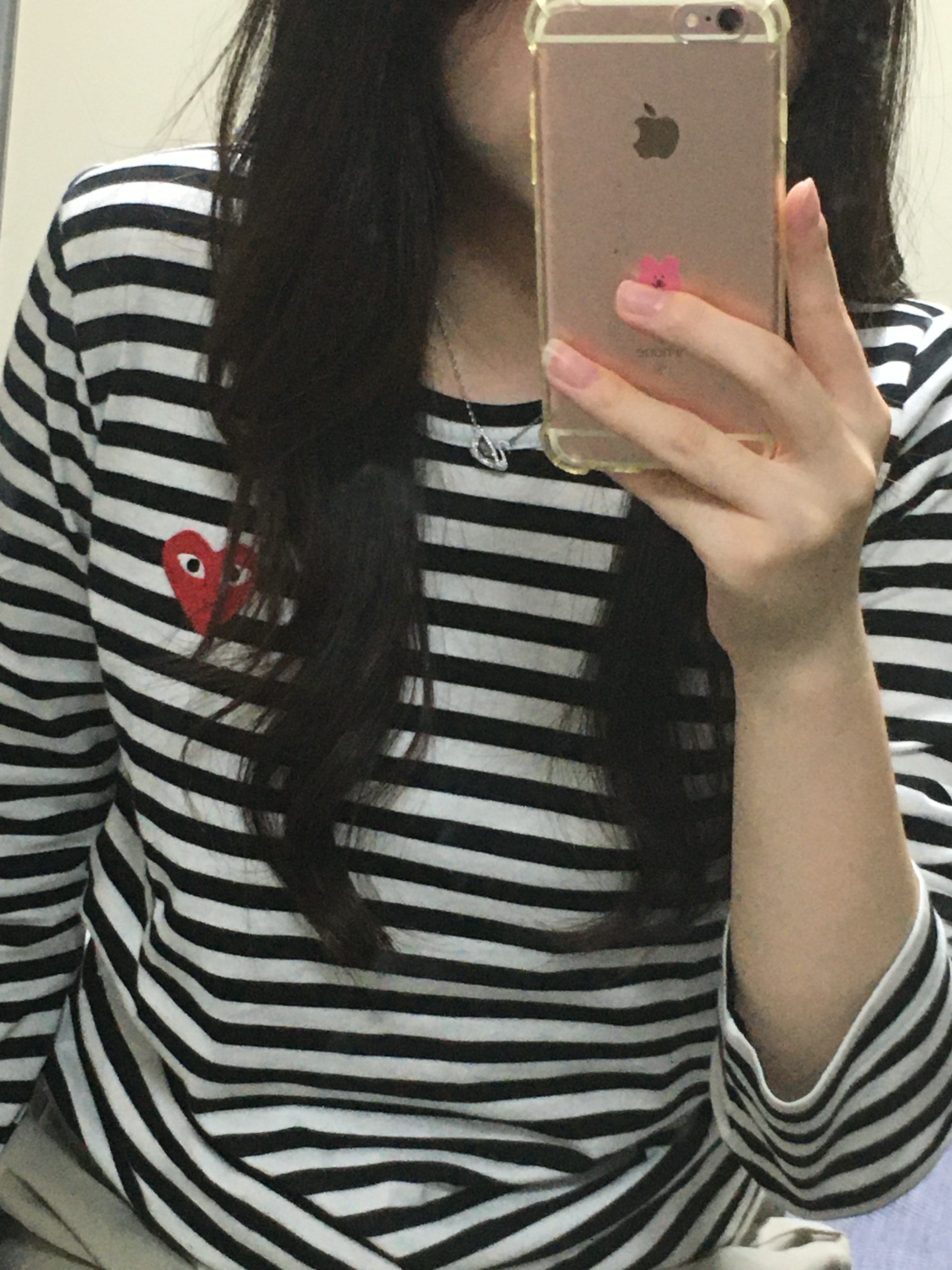 (W) Play Comme des Garcons Striped LS T-Shirt Black White 착용 스타일