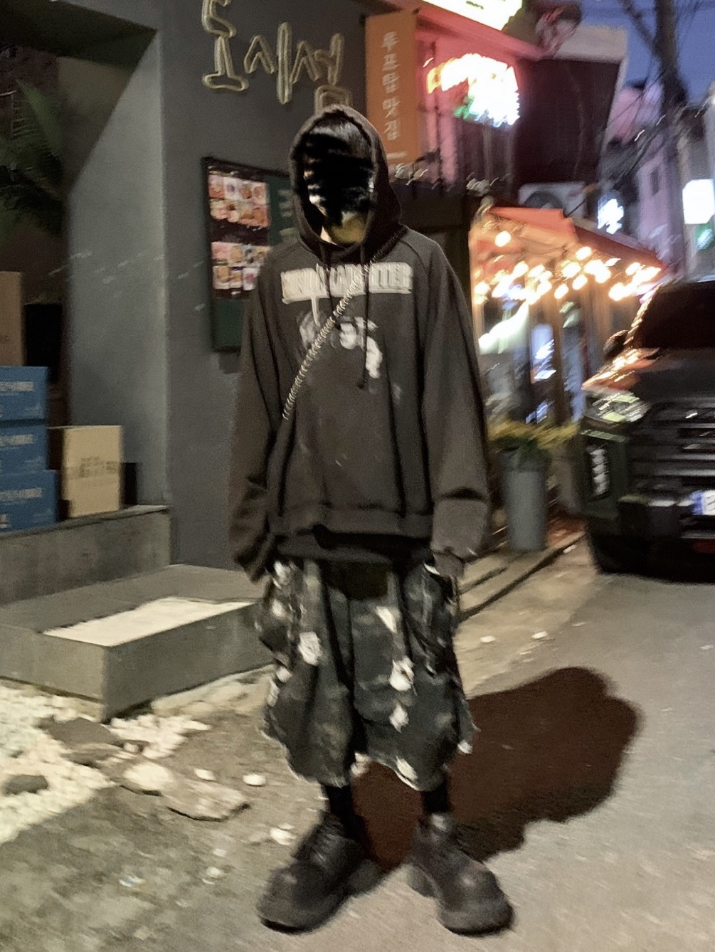Balenciaga Steroid Derby Black, Project G/R Mind Slaughter Vintage Washeed Hoodie Black 착용 스타일 - 1
