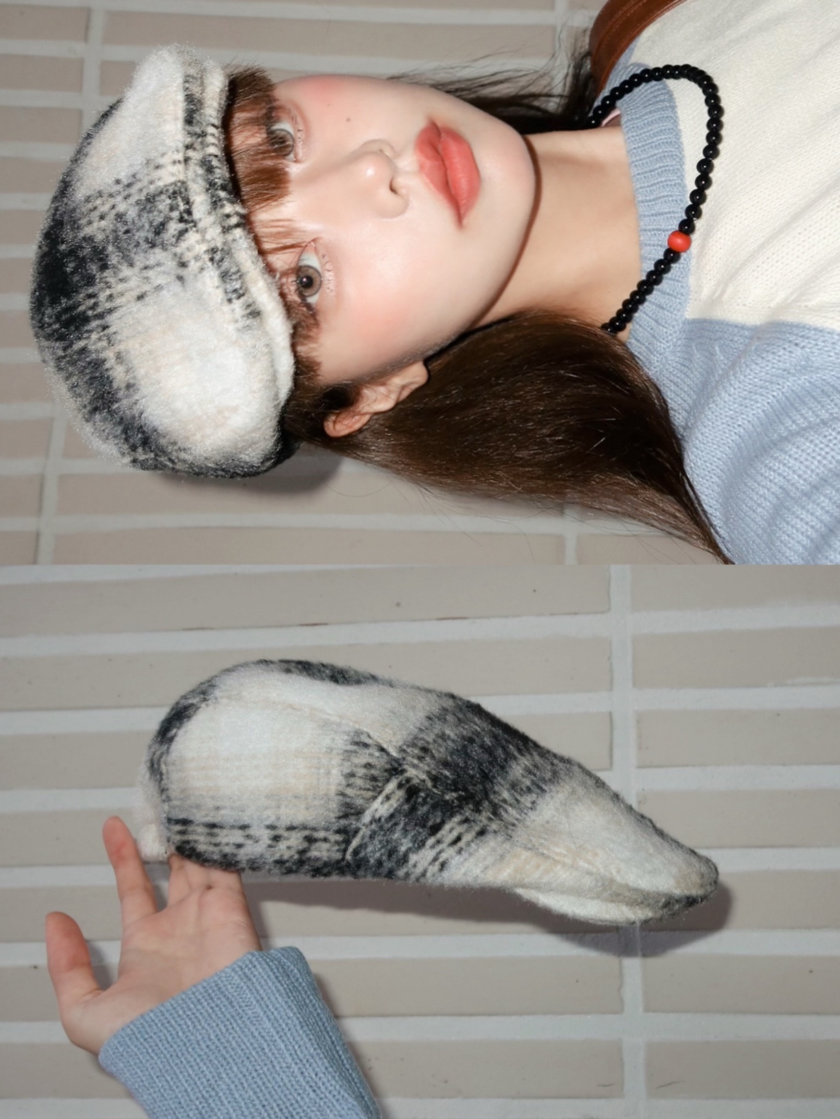 Allincomplete Tartan Check Hunting Cap Black Check 착용 스타일 - 5