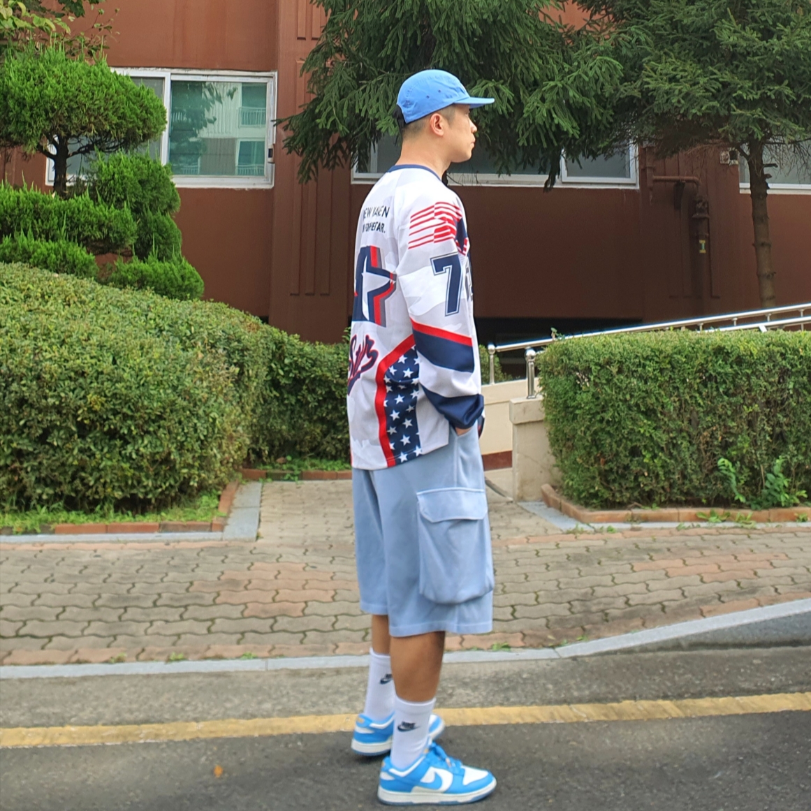 (W) Nike Dunk Low Coast, Supreme Washed Chino Twill Camp Cap Light Royal - 24SS 착용 스타일 - 2