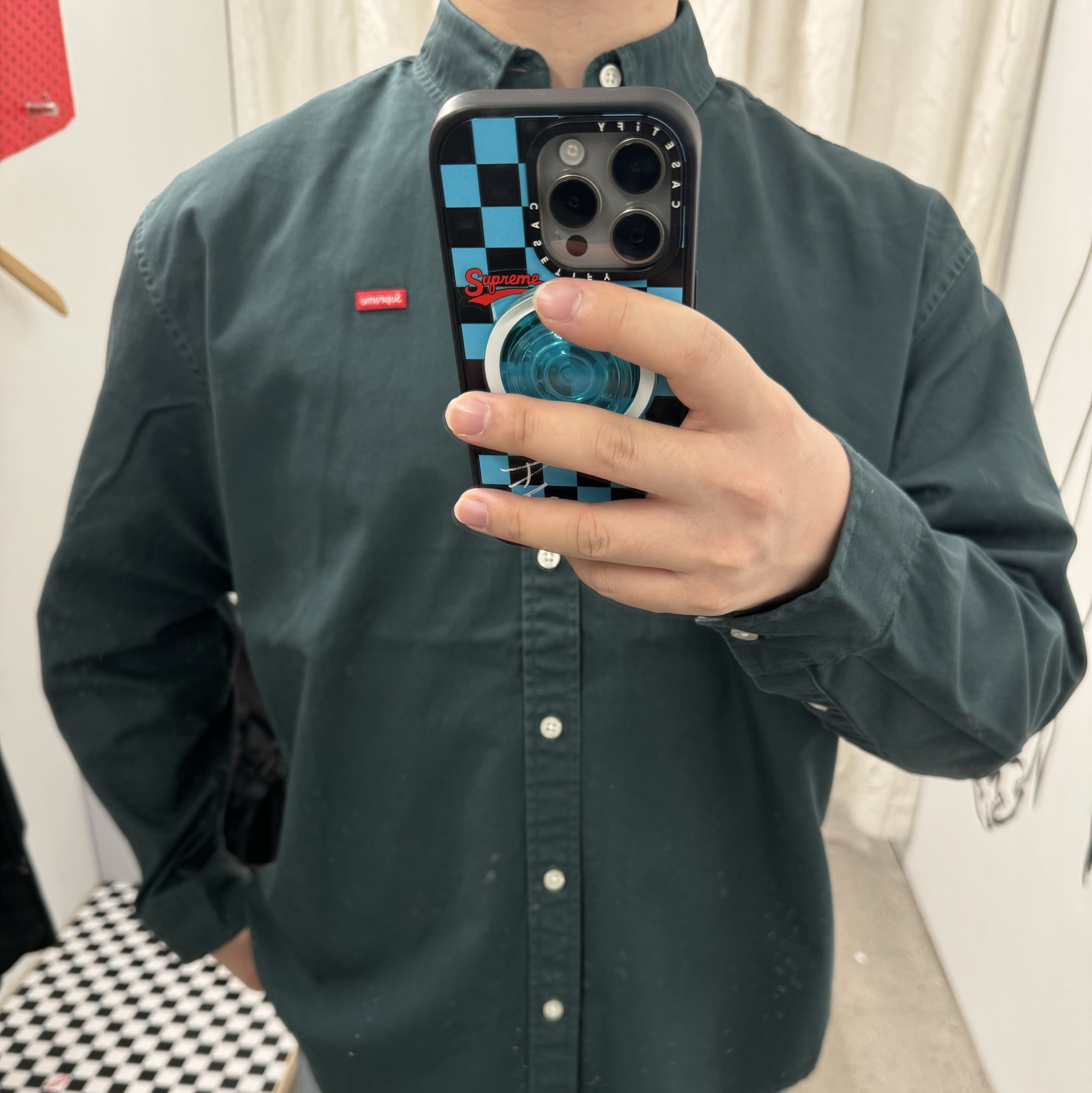 Supreme Small Box Shirt Dark Green - 24FW 착용 스타일
