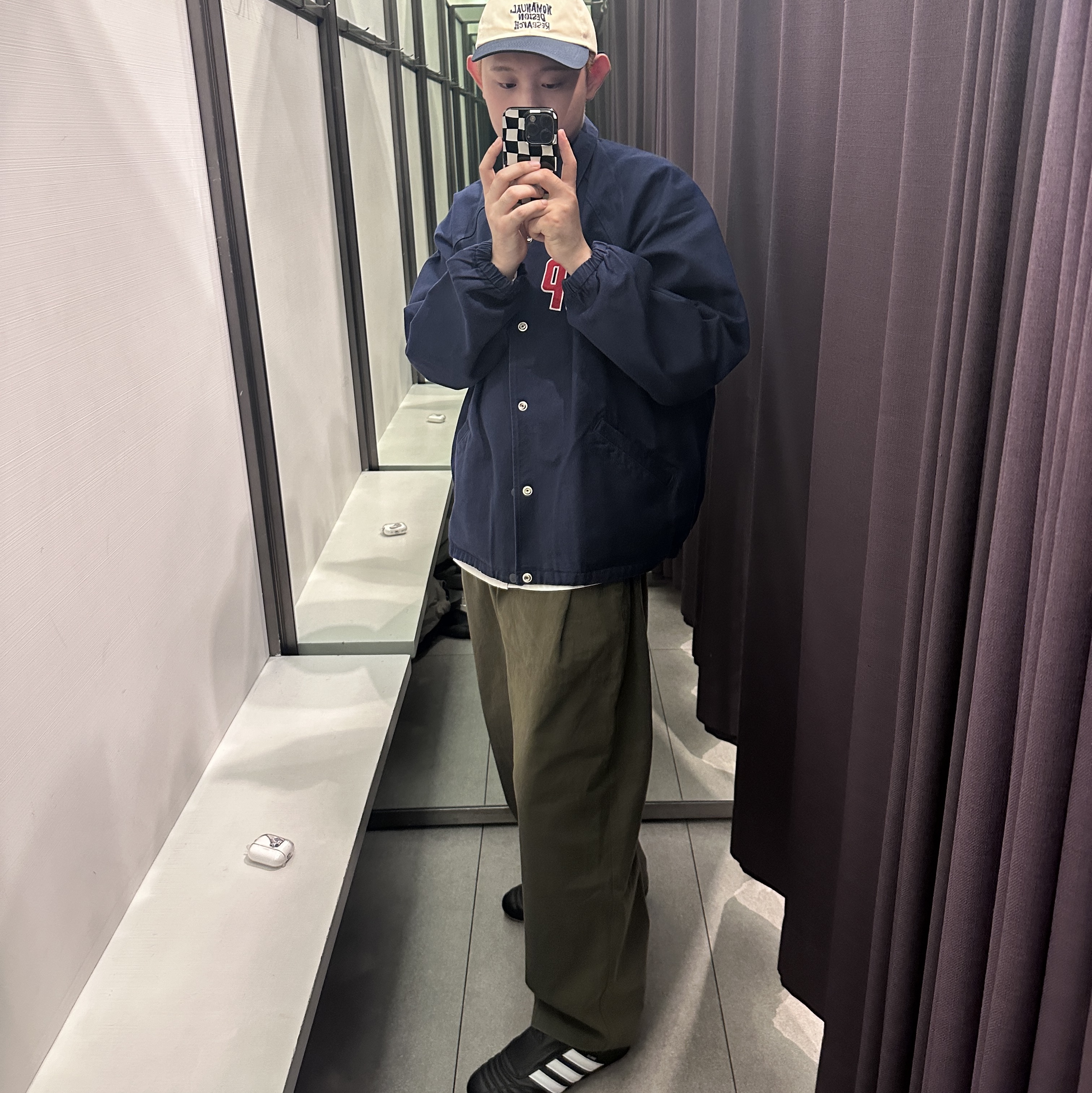 Supreme Arc Denim Coaches Jacket Navy - 24SS, (W) Adidas Taekwondo Core Black Cloud White 착용 스타일 - 3