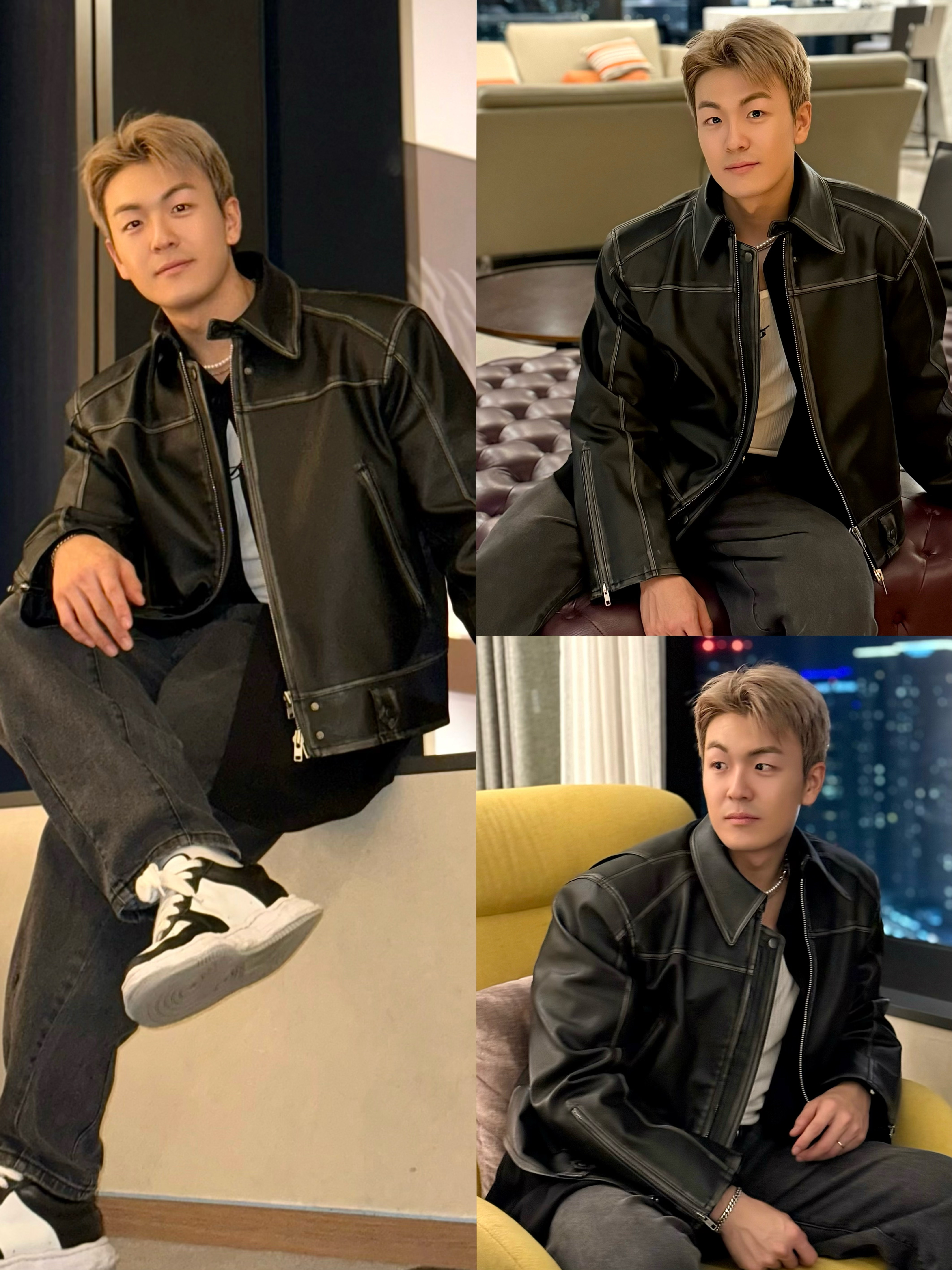 Haleine 3D Distressed Faux Leahter Jacket Black (VJ301), Maison Mihara Yasuhiro Wayne OG Sole Canvas Low-top Sneakers Black White 착용 스타일 - 4
