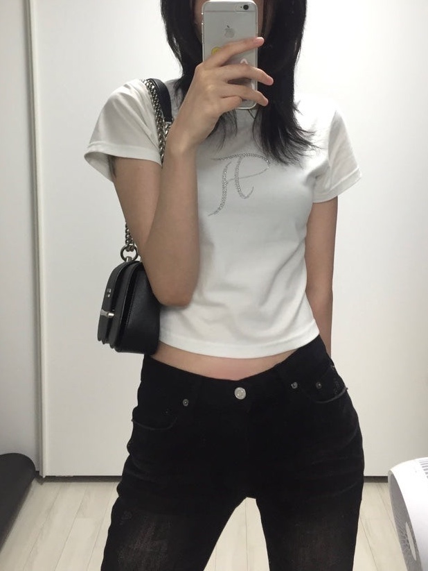 (W) Threetimes Jewel T-Shirt Ivory 착용 스타일