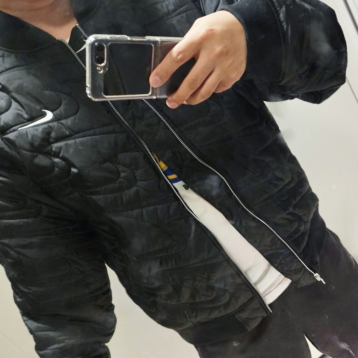 Nike NSW Swoosh Quilted Jacket Black - Asia 착용 스타일