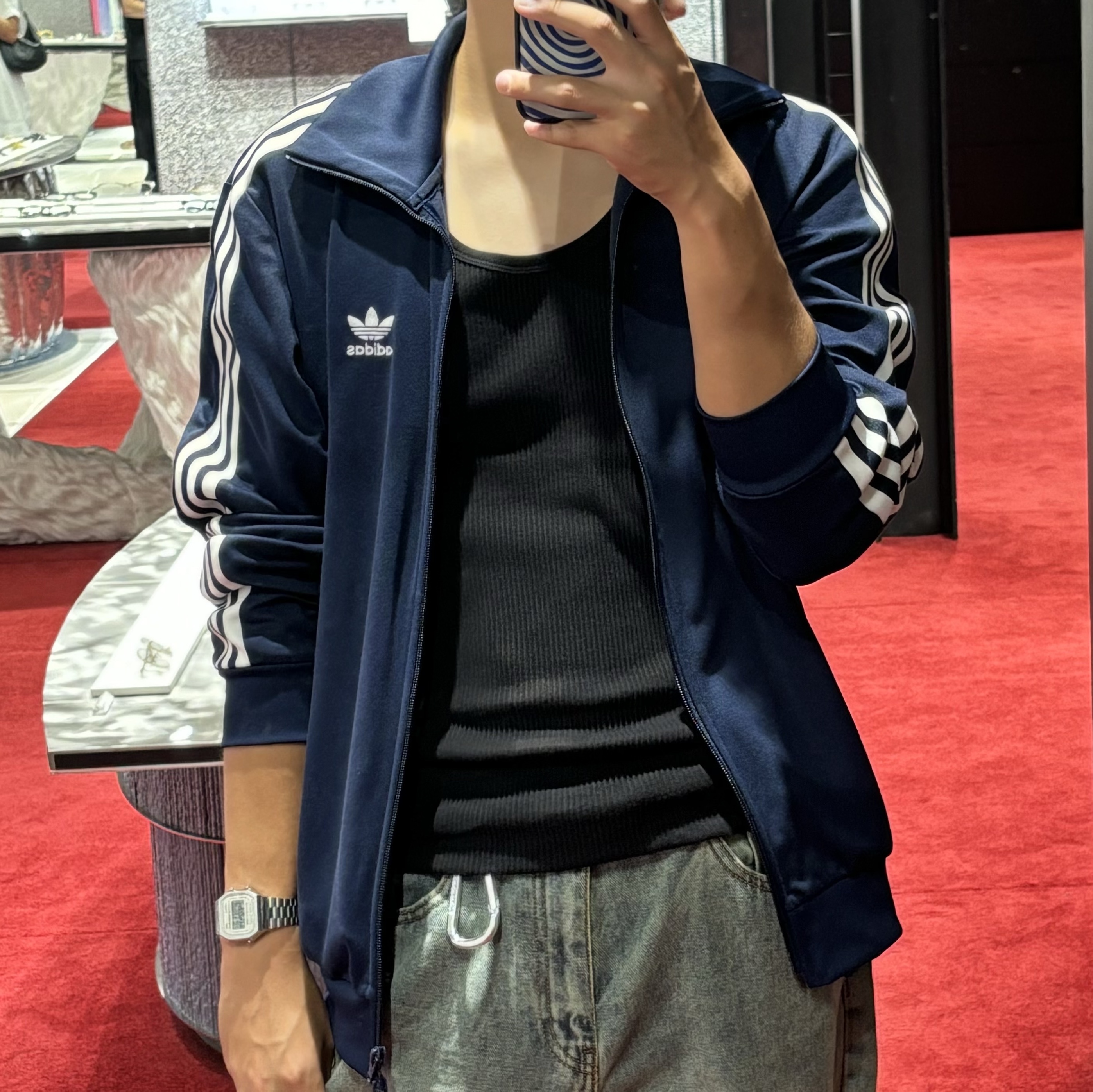 Adidas Adicolor Classic Firebird Track Top Night Indigo - KR Sizing 착용 스타일