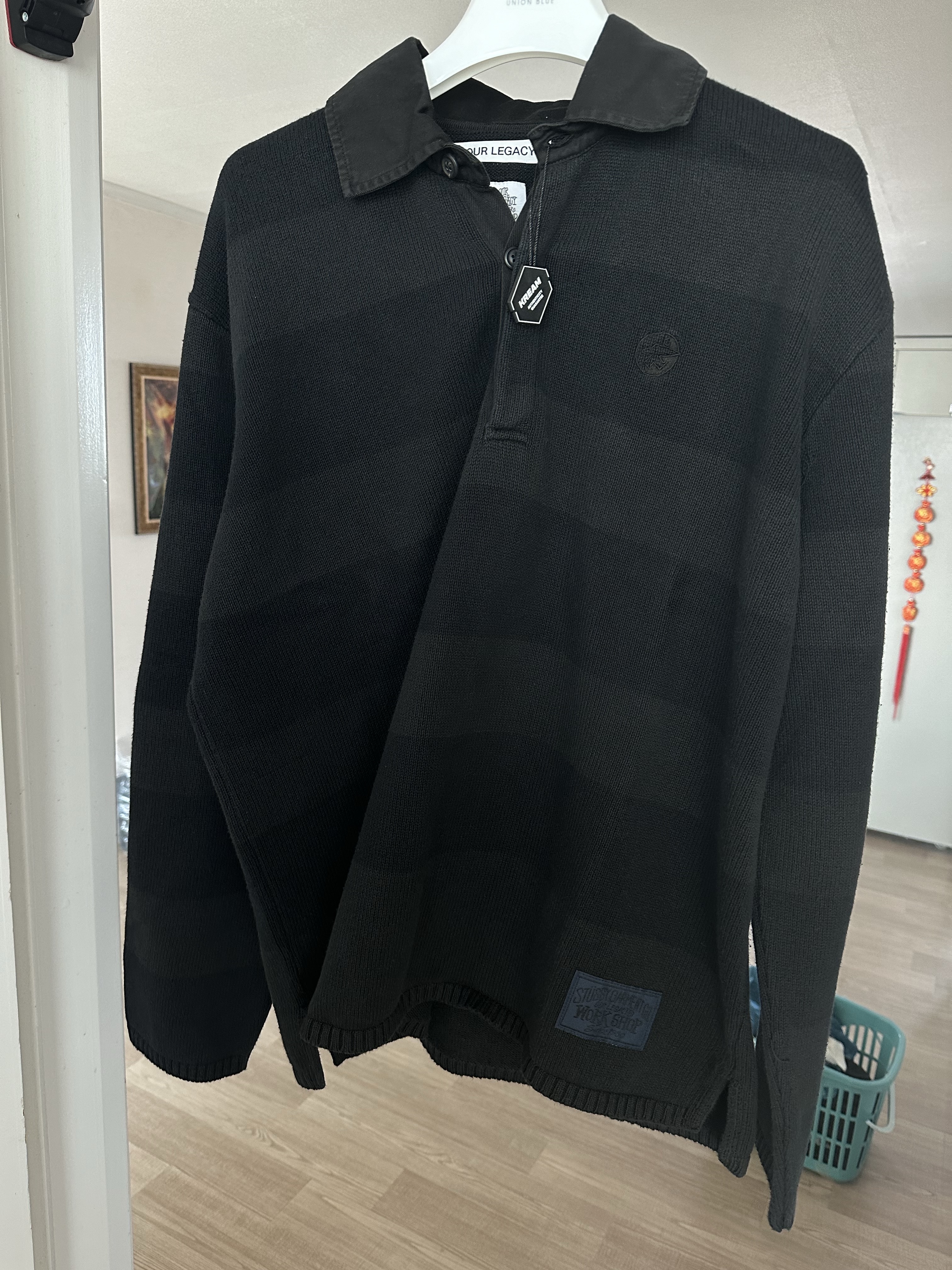 Stussy x Our Legacy Work Shop Rugby Knit Mud Overdye Stripe 착용 스타일