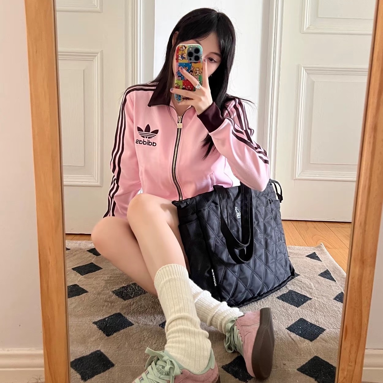 (W) Adidas Premium Originals Track Top Clear Pink Shadow Brown - KR Sizing 착용 스타일