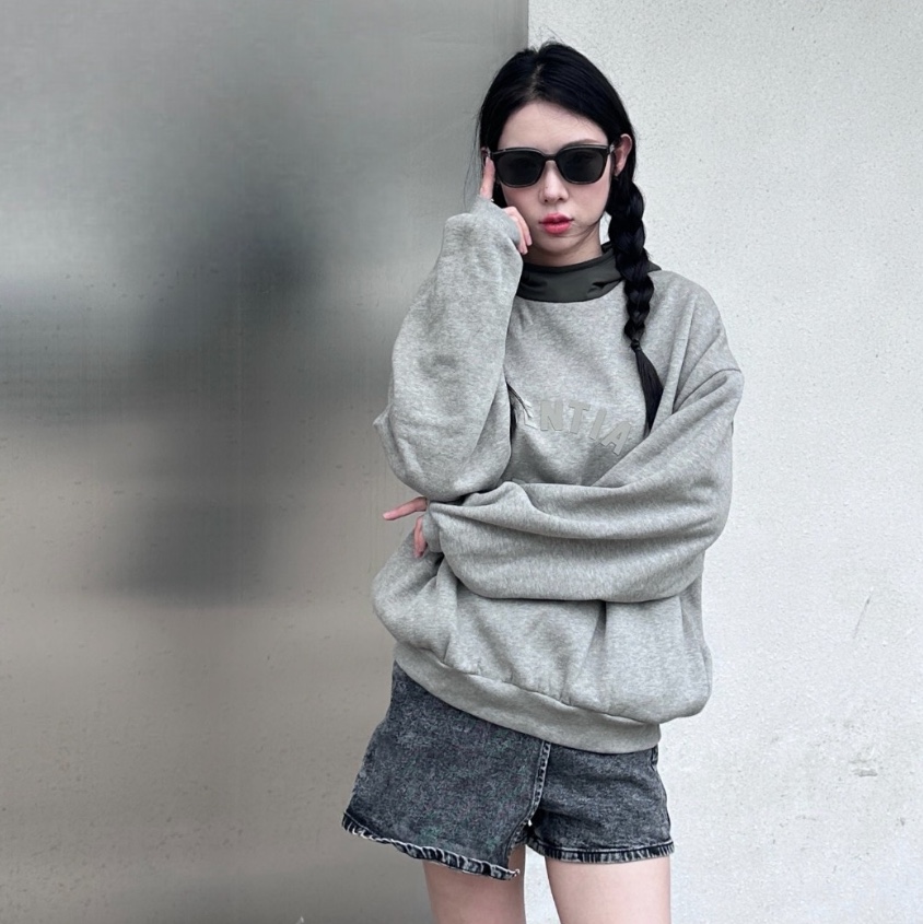Essentials Nylon Fleece Hoodie Dark Heather Oatmeal Ink - 24SS 착용 스타일