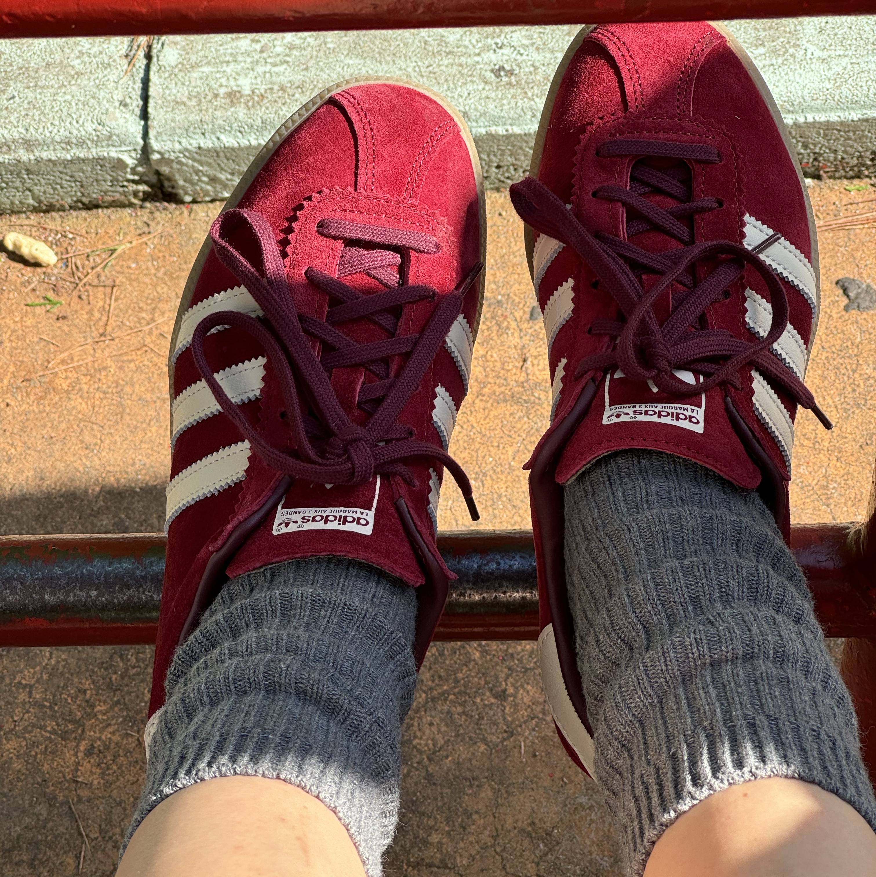 Adidas Bermuda College Burgundy 착용 스타일 - 2