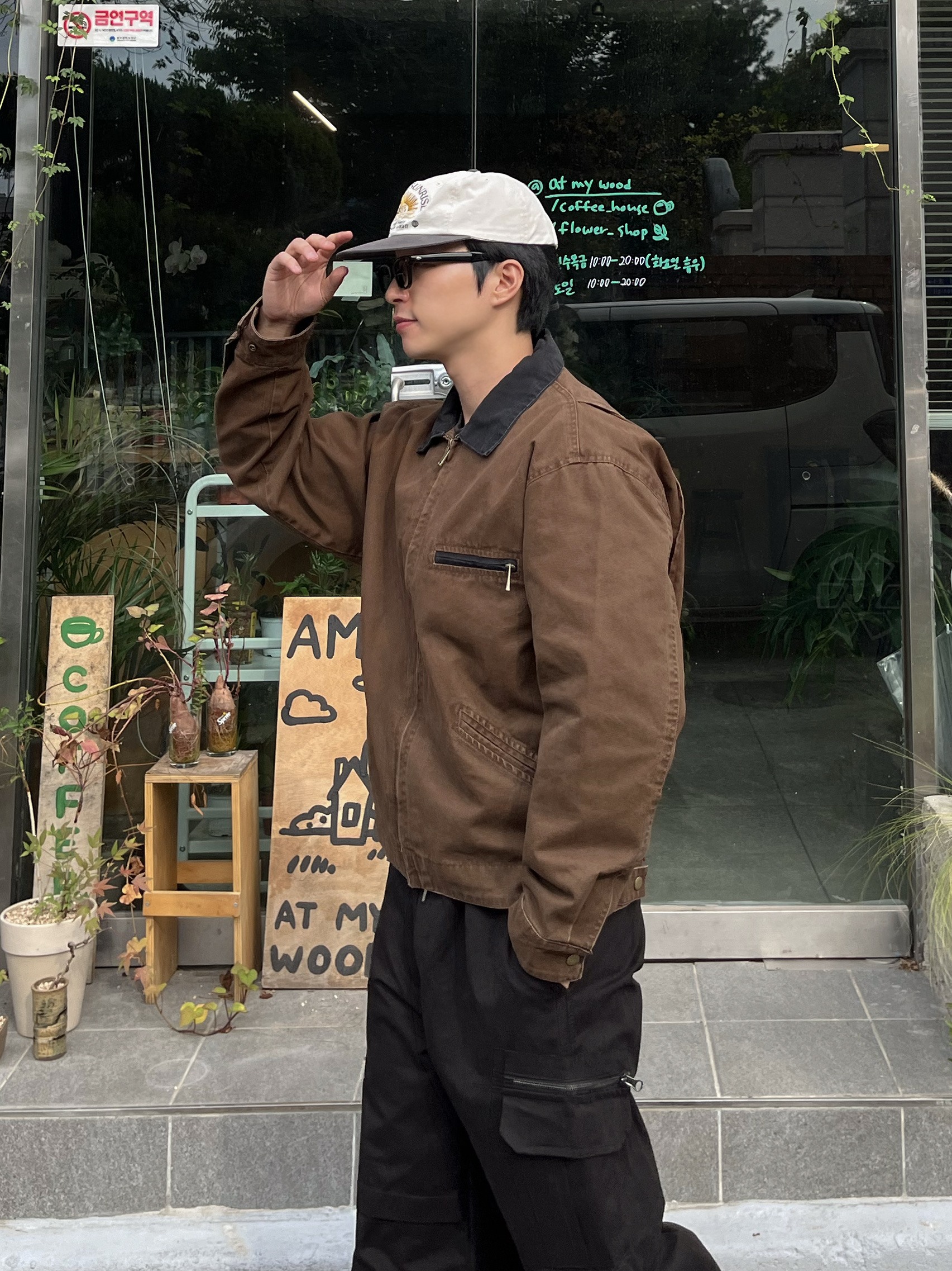 Hello Sunrise Washed HS Arch Logo 6Panel Cap Oatmeal Beige & Charcoal, (W) Nike Air Force 1 '07 Cacao Wow 착용 스타일 - 3