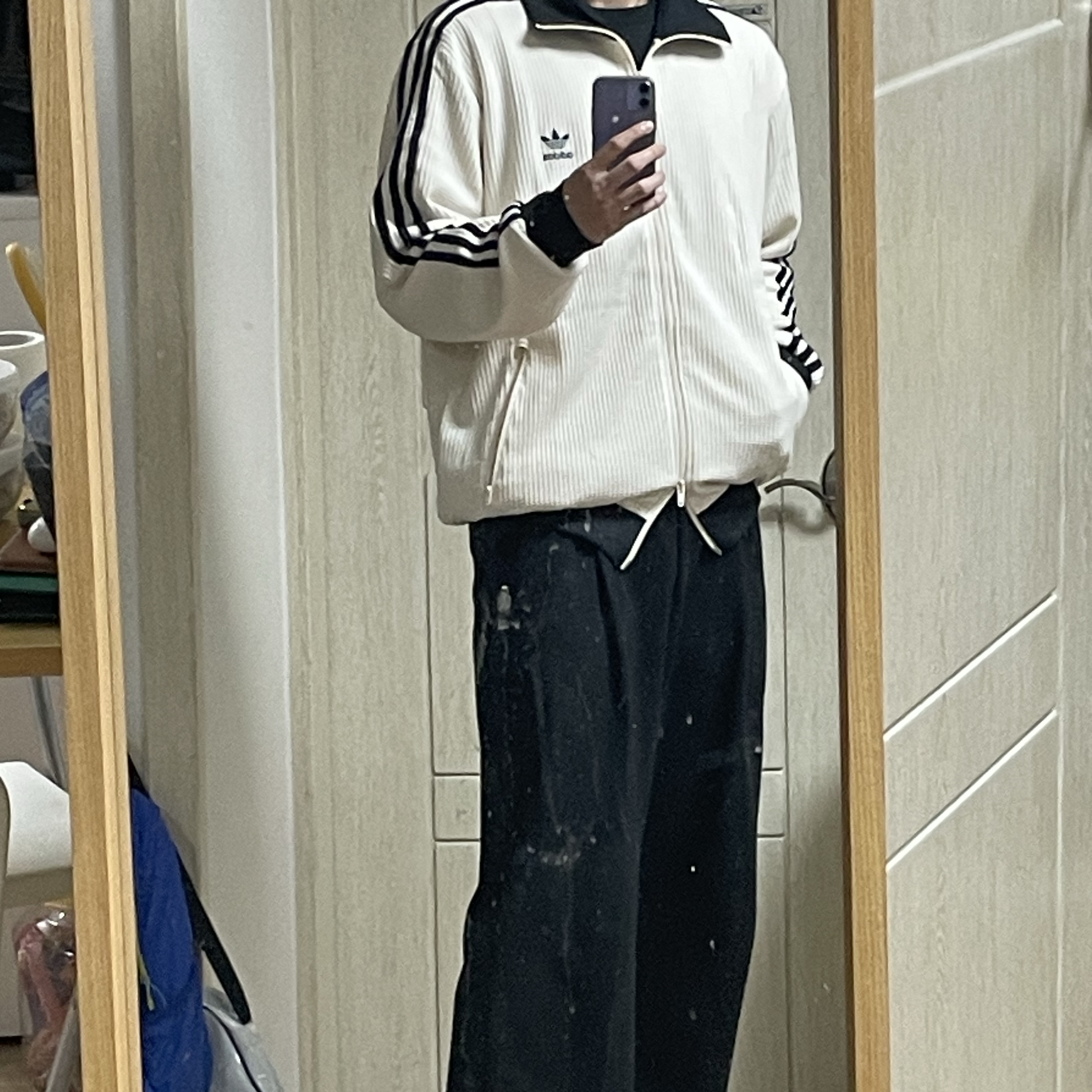 Adidas Waffle Beckenbauer Track Top Wonder White - KR Sizing 착용 스타일 - 2
