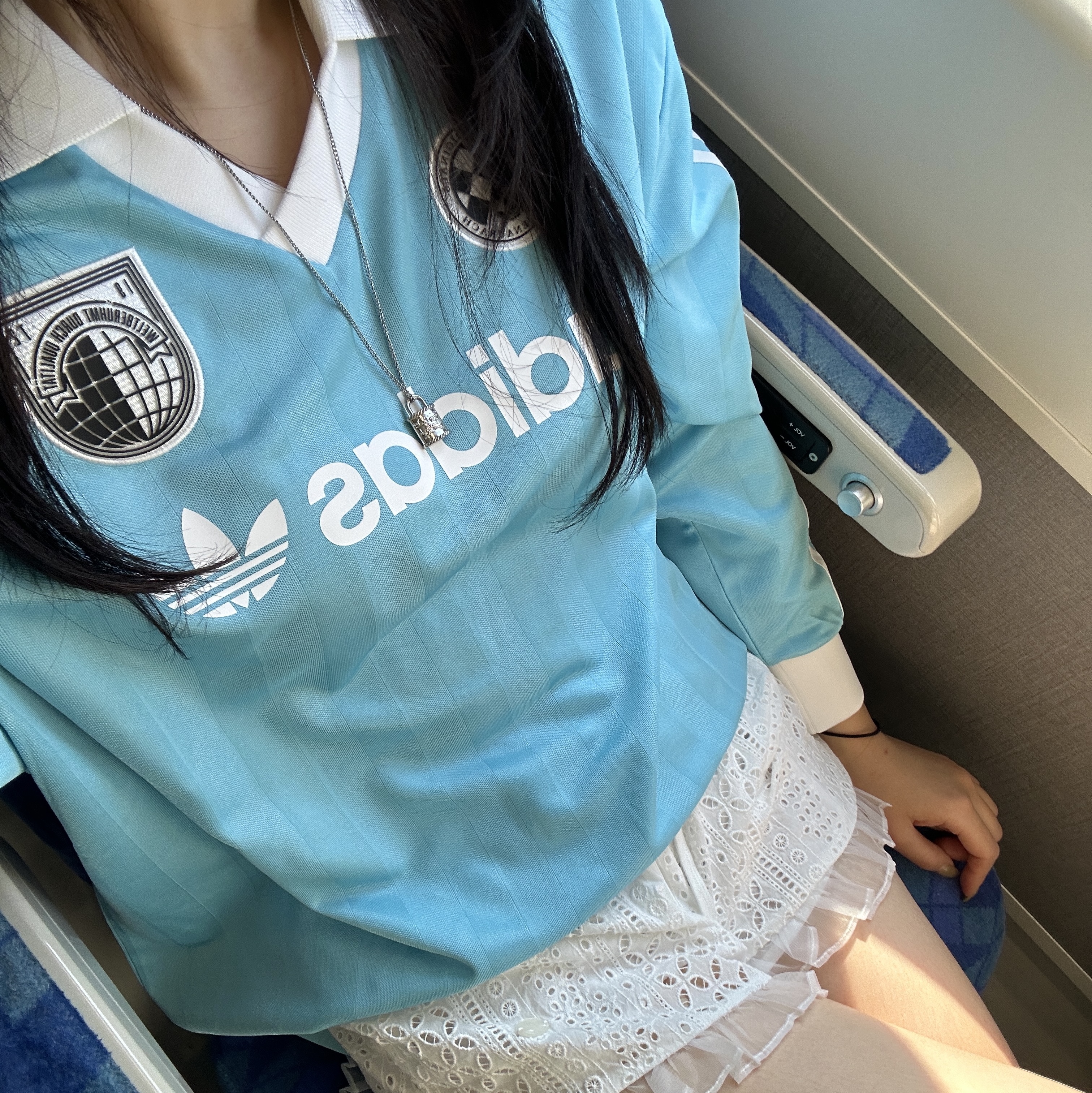 (W) Adidas Football Long Sleeve T-Shirt Light Aqua - KR Sizing 착용 스타일 - 2